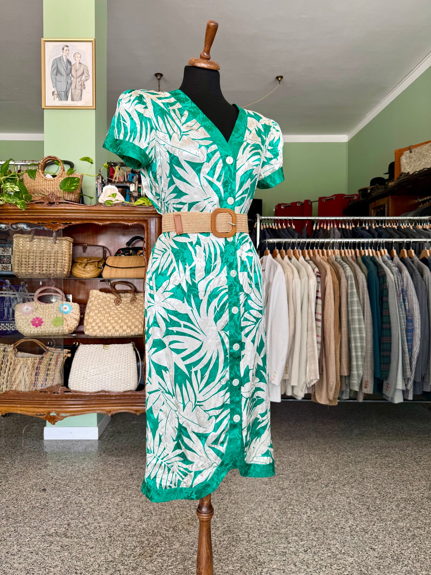 Abito anni ’80 in pura seta stampa tropicale - TG. 44 circa