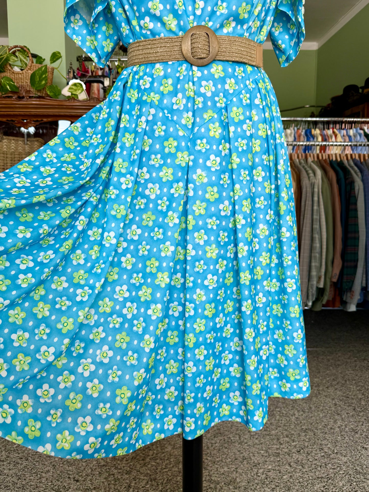 Abito anni ‘80 azzurro con fiori - TG. 52/54