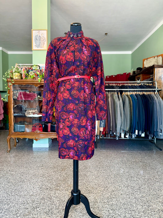 Abito blu e rosso con fantasia floreale - TG. 44