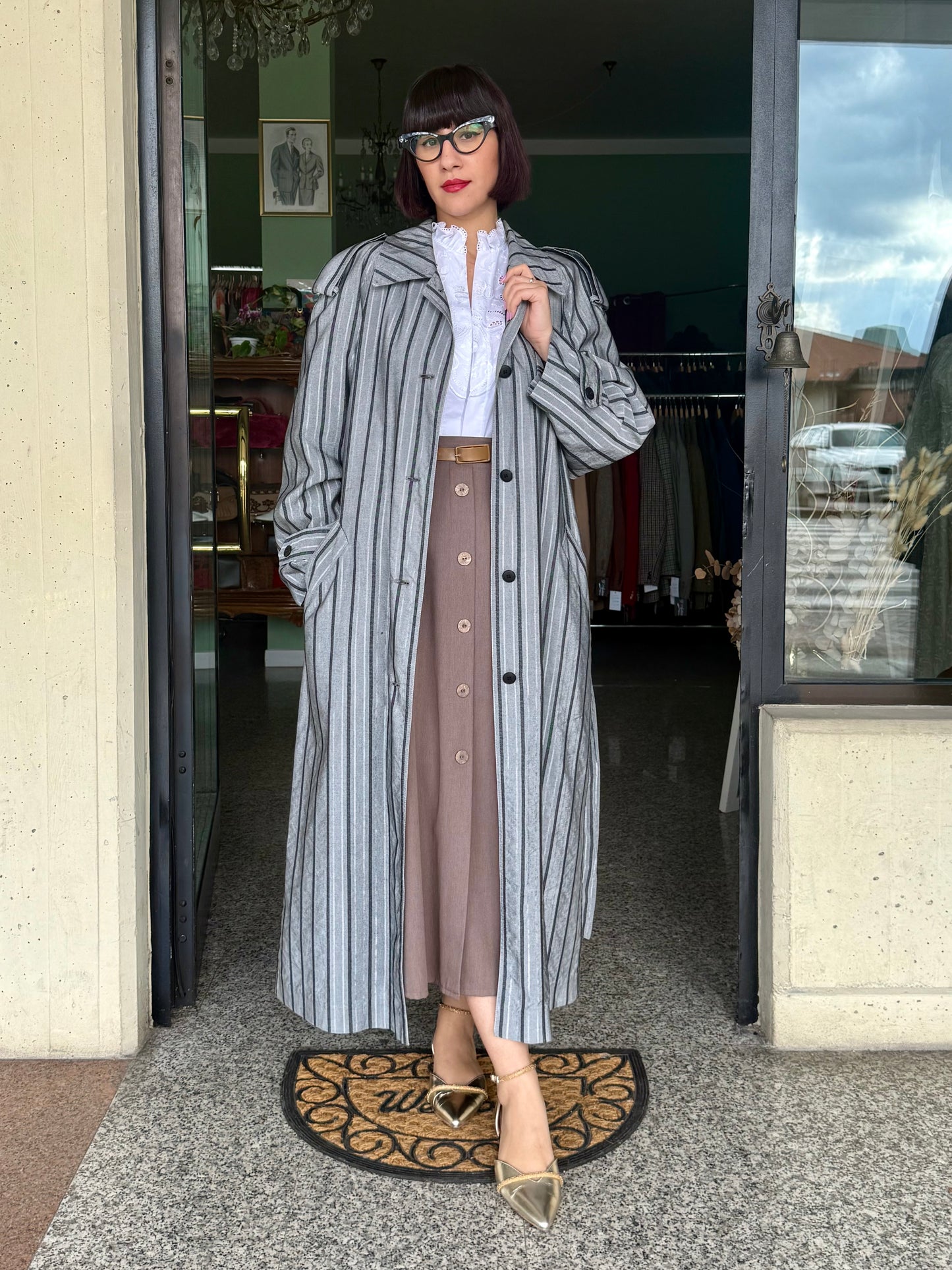 Trench anni ‘80 gessato grigio - TG. 44 - 50