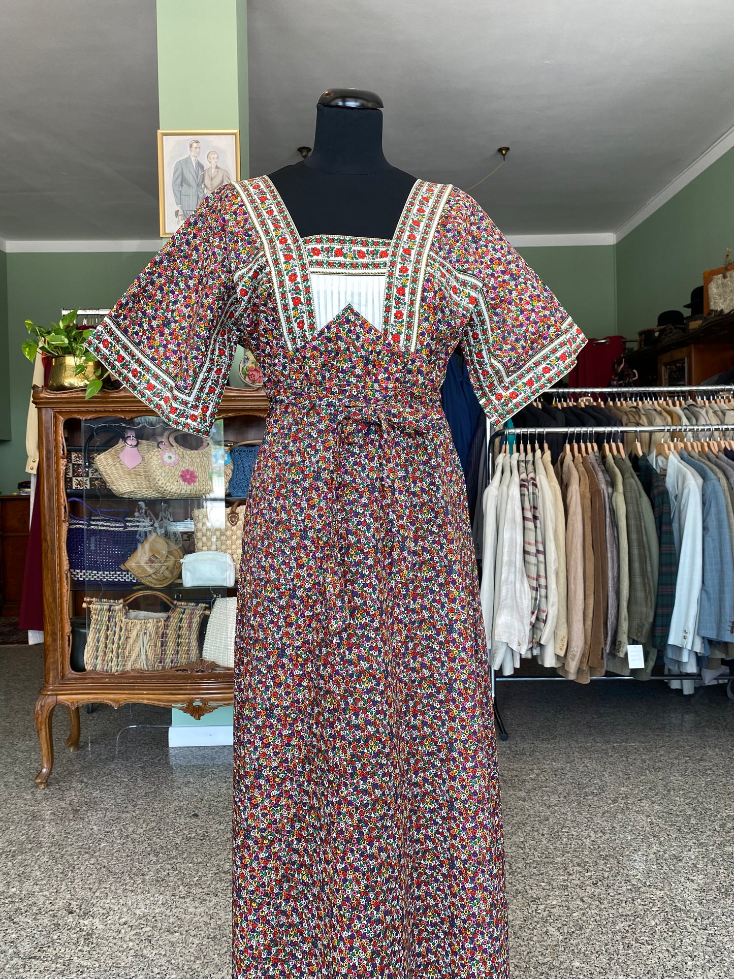 Abito lungo anni '70 in puro cotone floreale - TG. 38/40