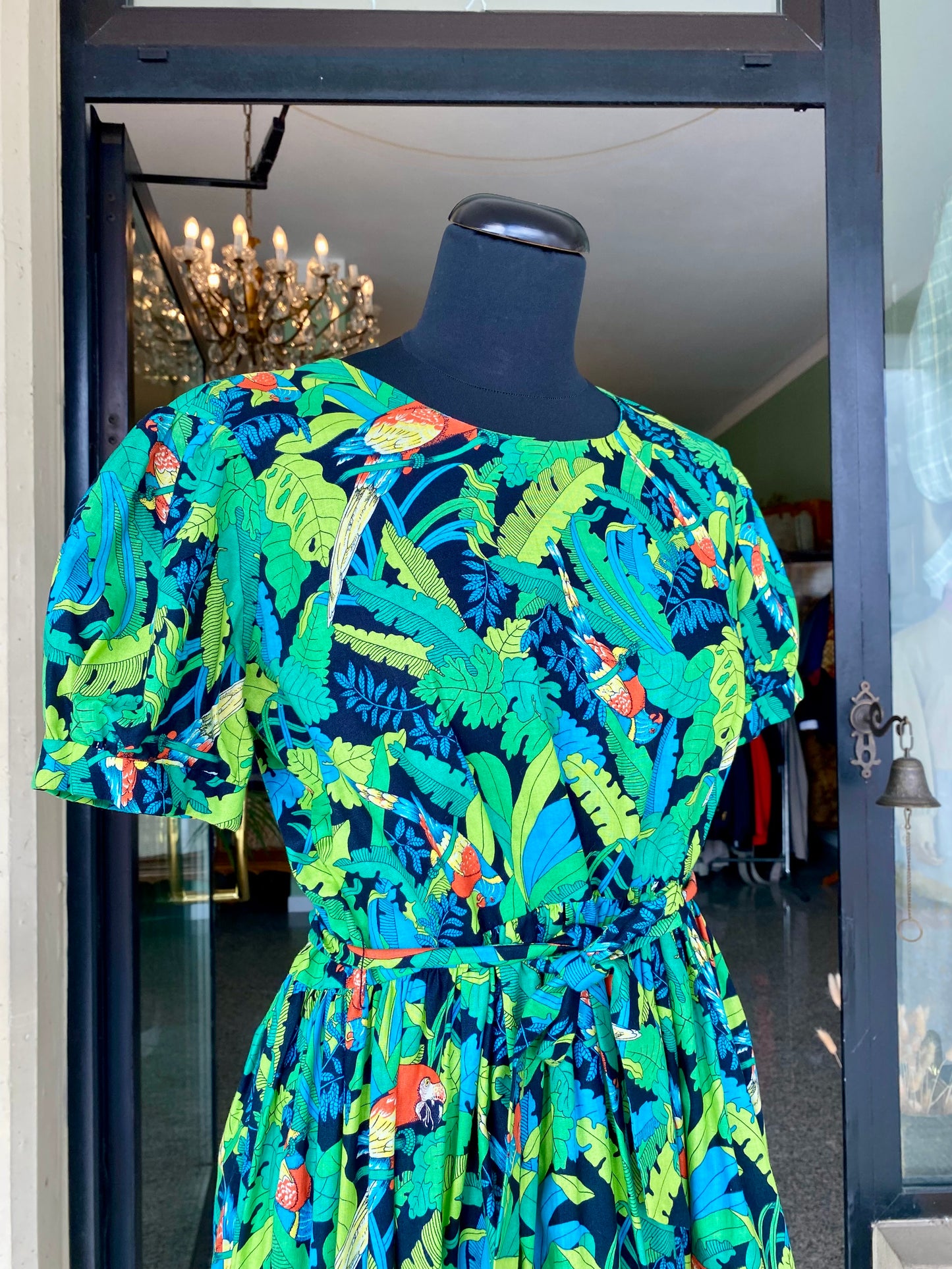 Abito anni ‘80 in cotone con pappagalli 🦜 - TG. 40/42/44 circa