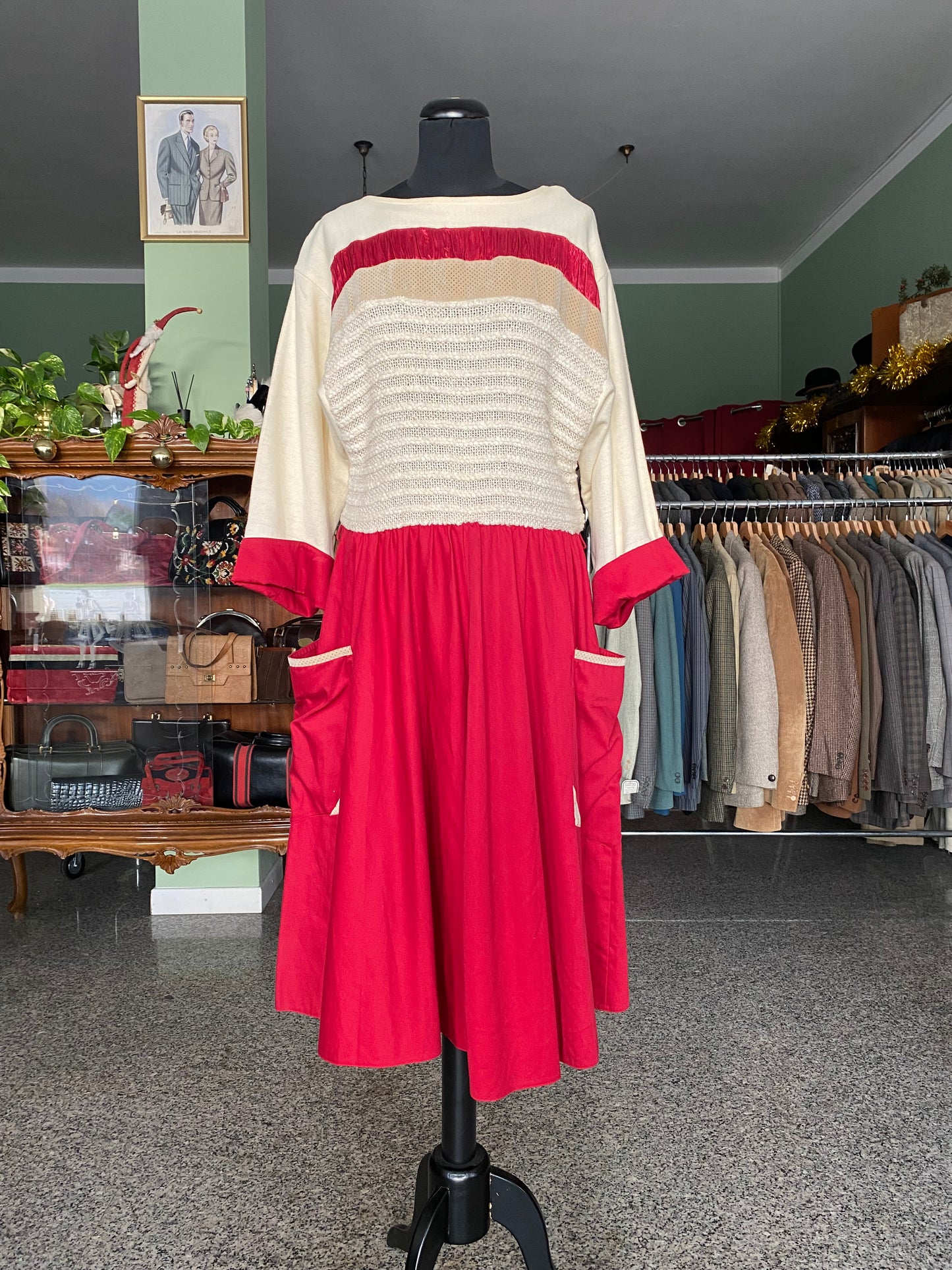 Abito anni ‘80 panna e rosso - TG. 48/50