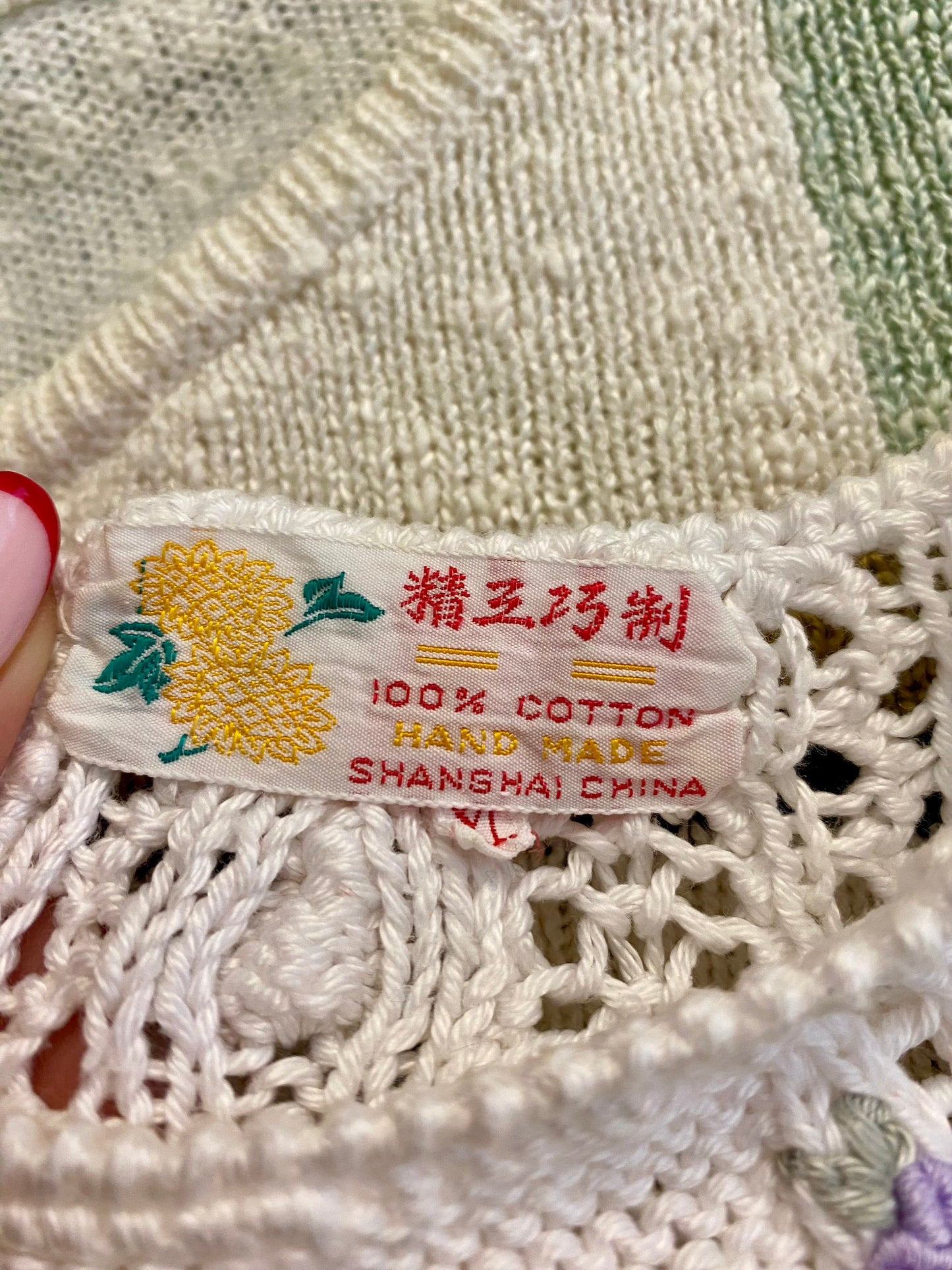 Maglia traforata anni '80 in puro cotone ricamato a mano – made in Shanghai - TG. 46/48 circa