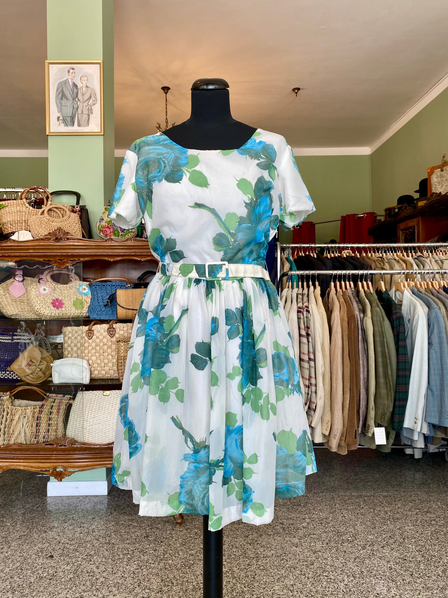 Abito vintage floreale anni '50 con cintura - TG. 40 circa