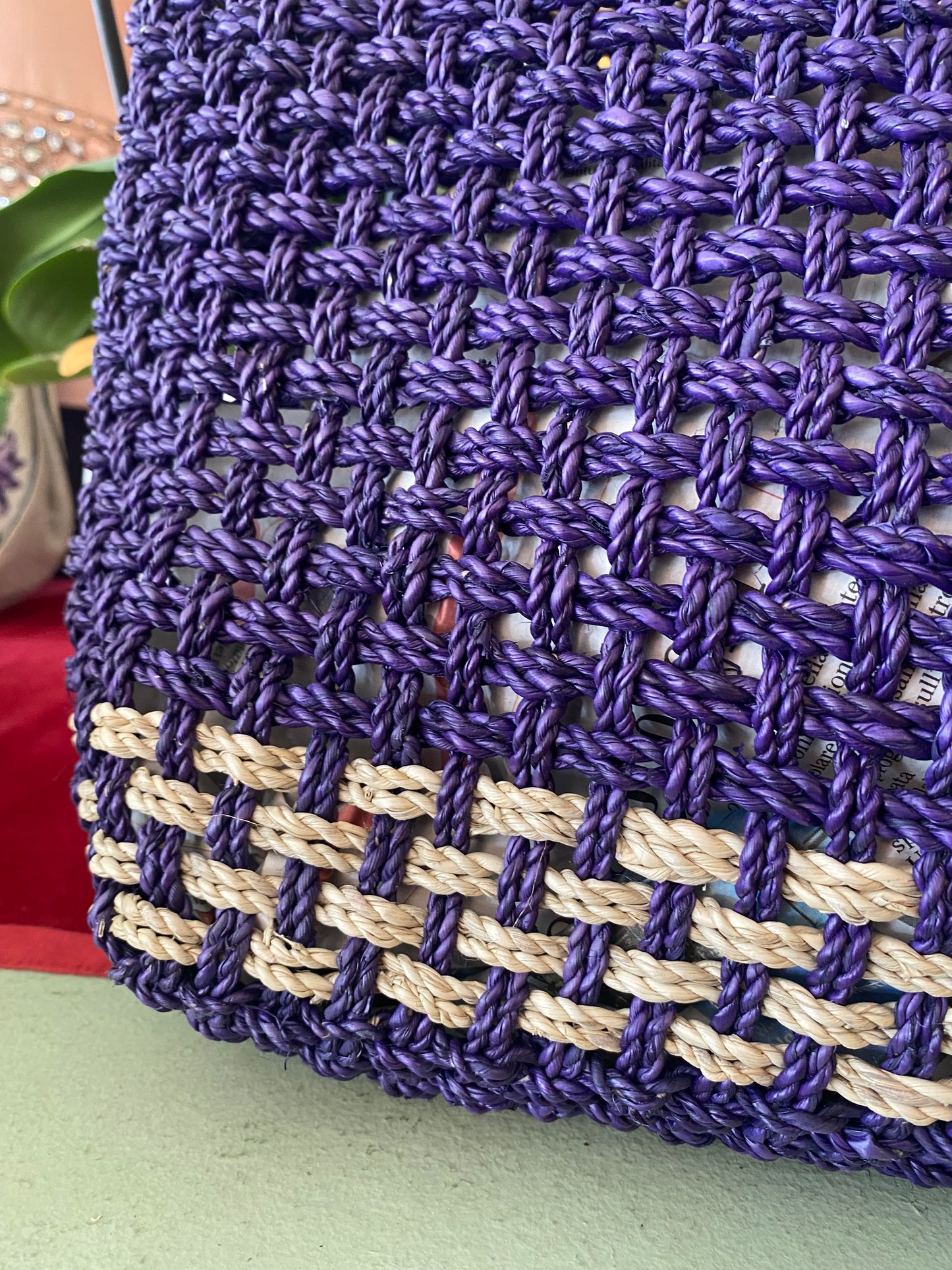 Borsa in rafia viola e naturale
