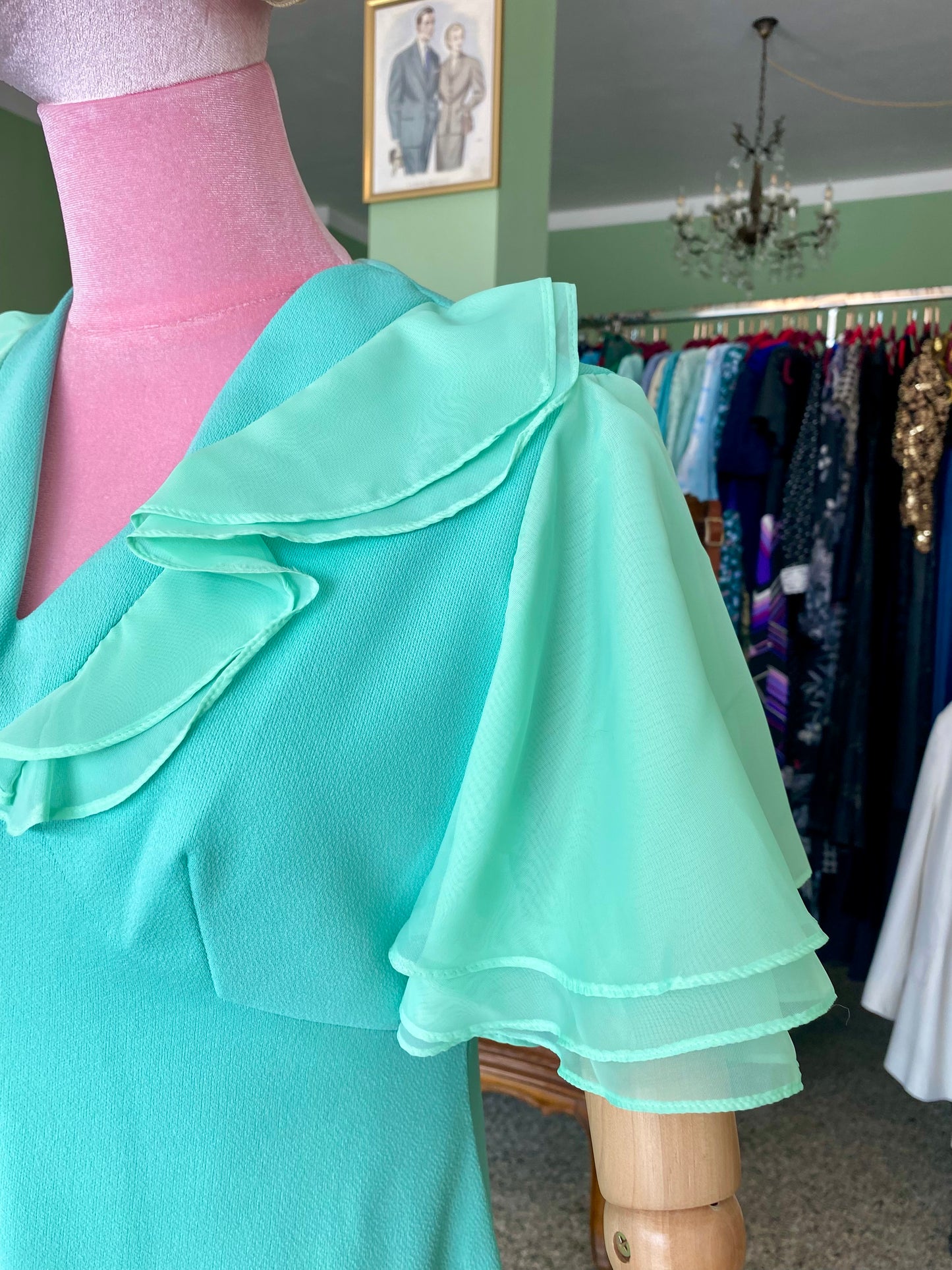 Maxi dress anni ’70 verde acqua - TG. 40
