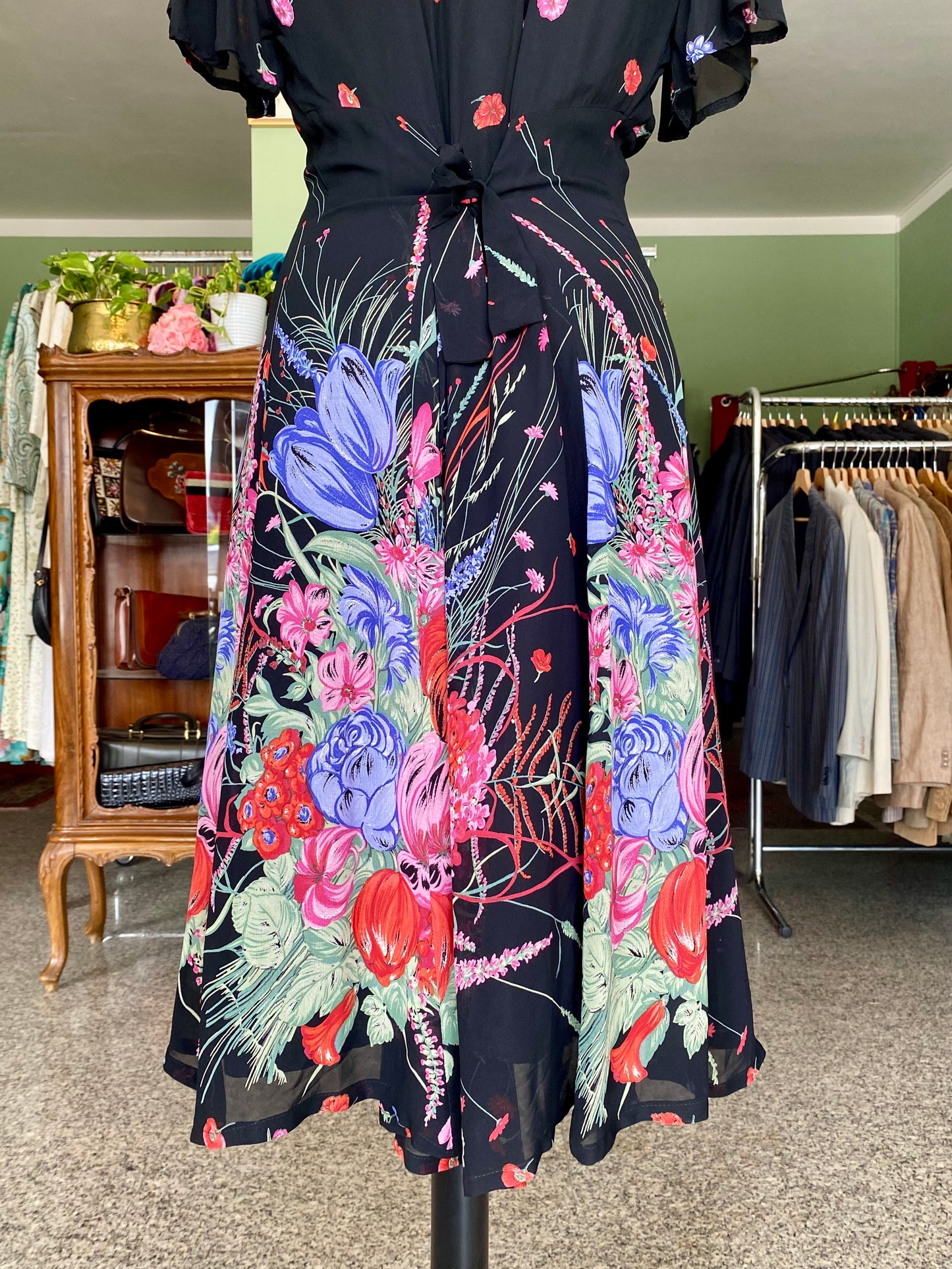 Abito anni ‘80 in georgette con stampa floreale - TG. 44 circa