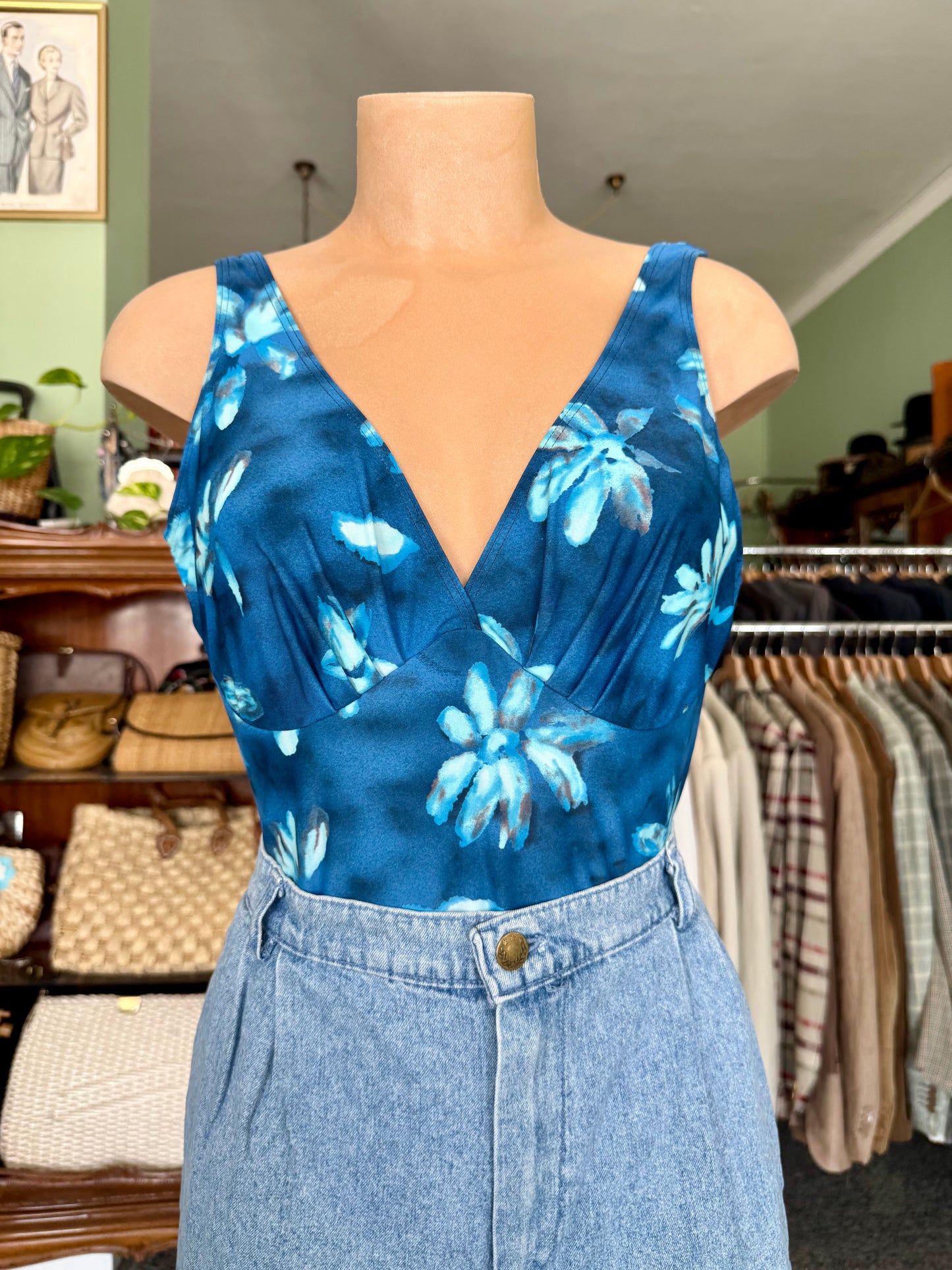 Costume intero blu con fiori azzurri - TG. 44
