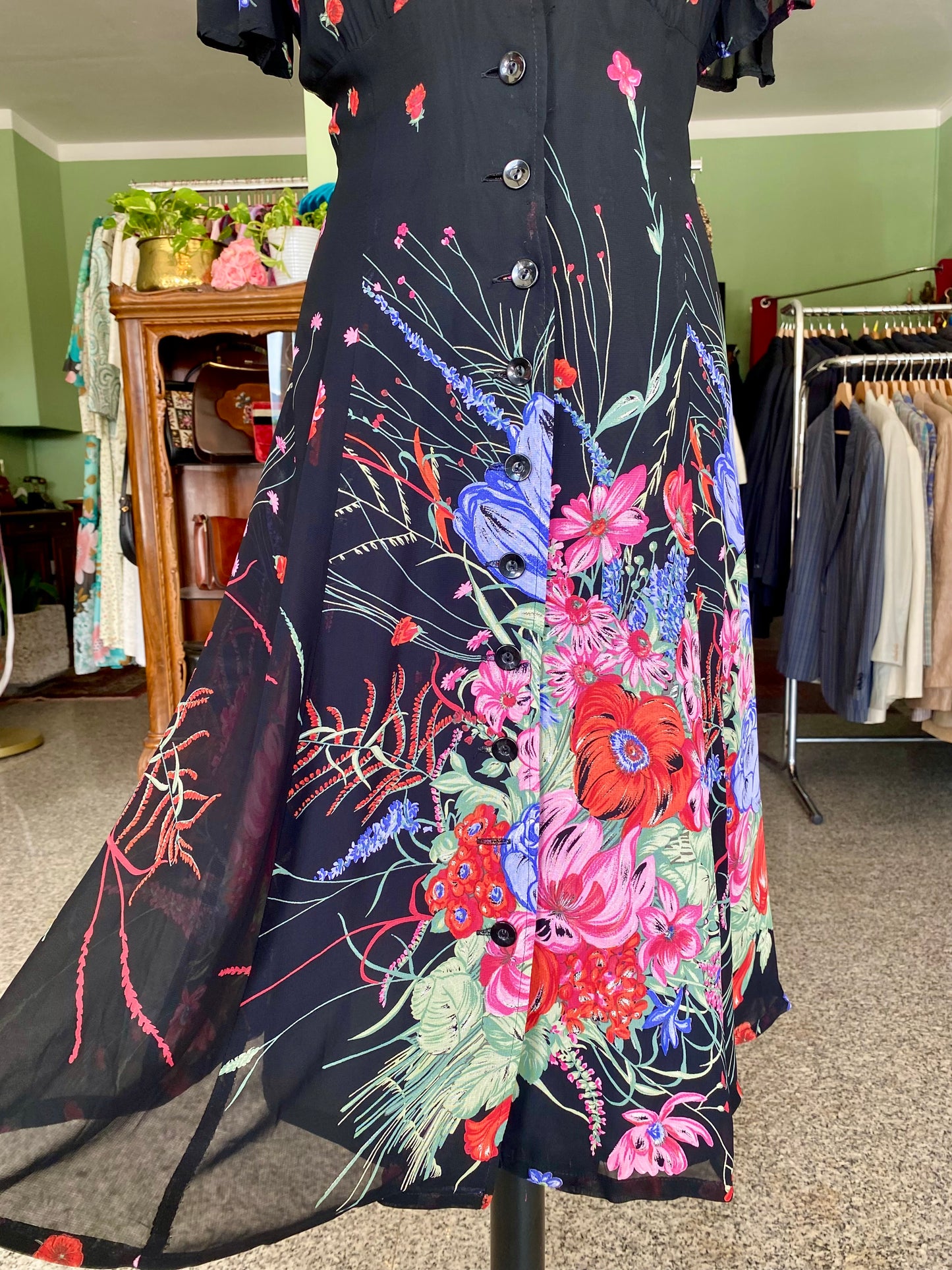 Abito anni ‘80 in georgette con stampa floreale - TG. 44 circa