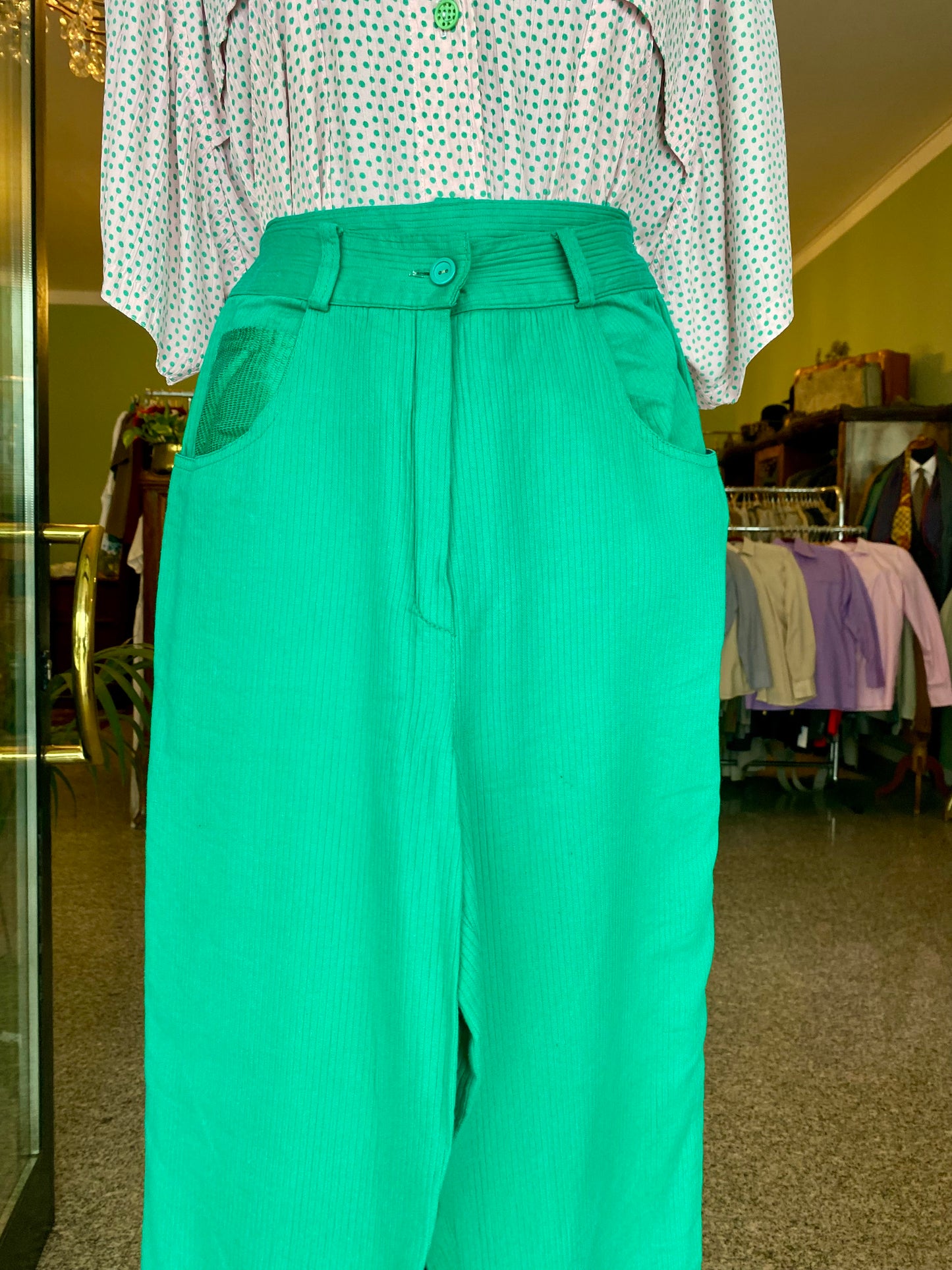 Pantaloni anni ‘80 verde smerlando misto cotone - TG. 40
