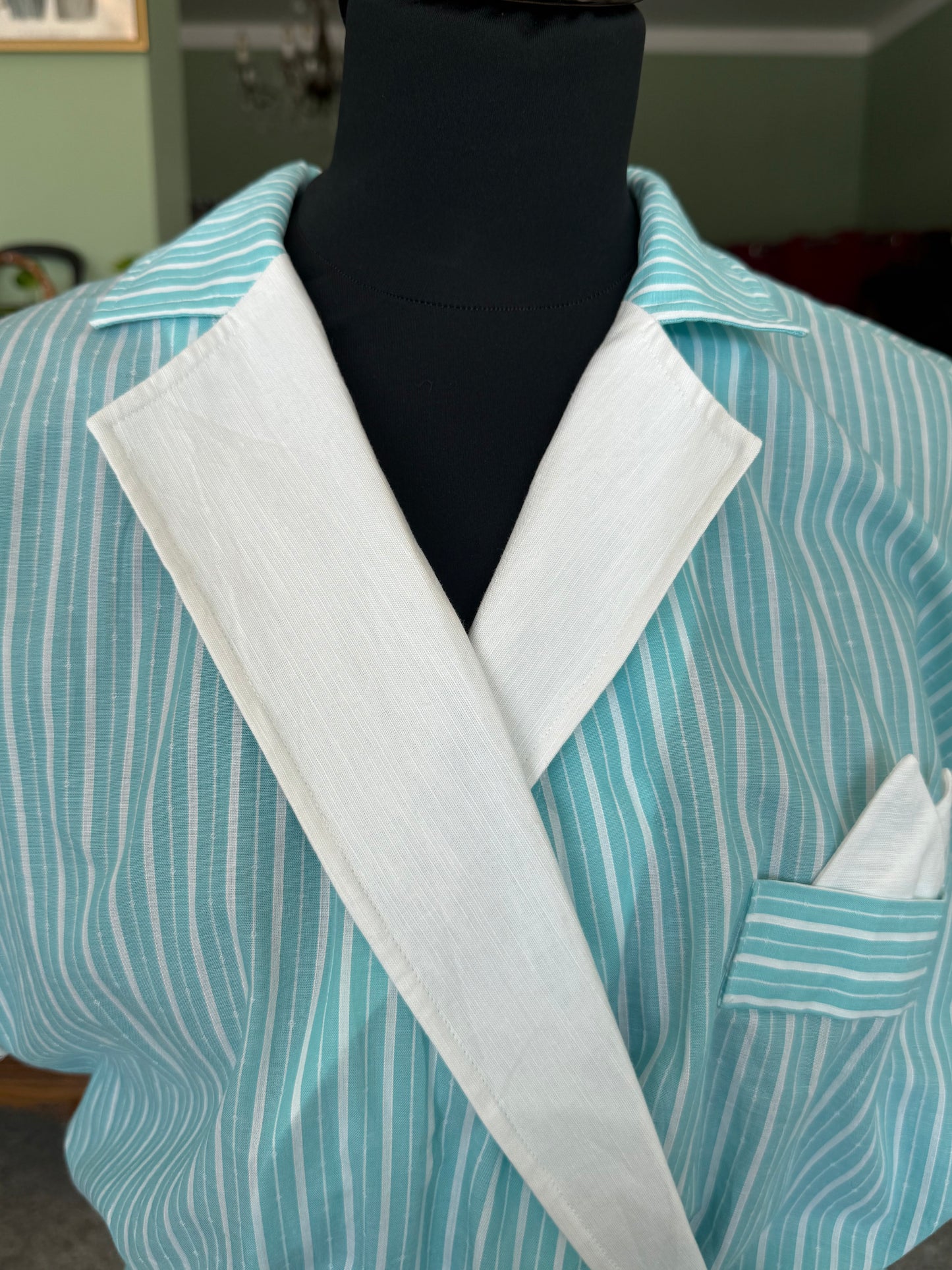 Abito anni ’80 stile rockabilly con righe bianche e turchesi - TG. 46