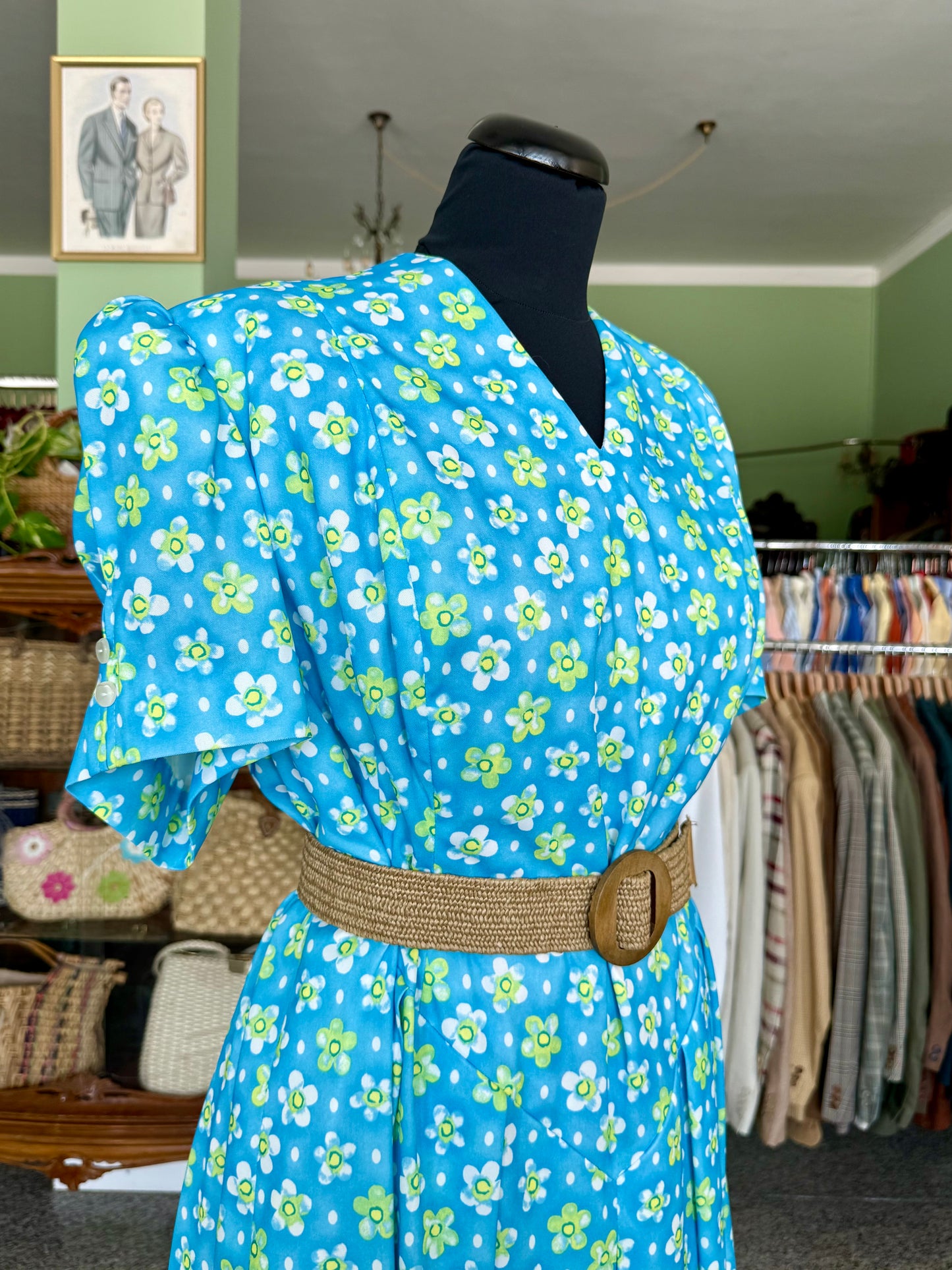 Abito anni ‘80 azzurro con fiori - TG. 52/54