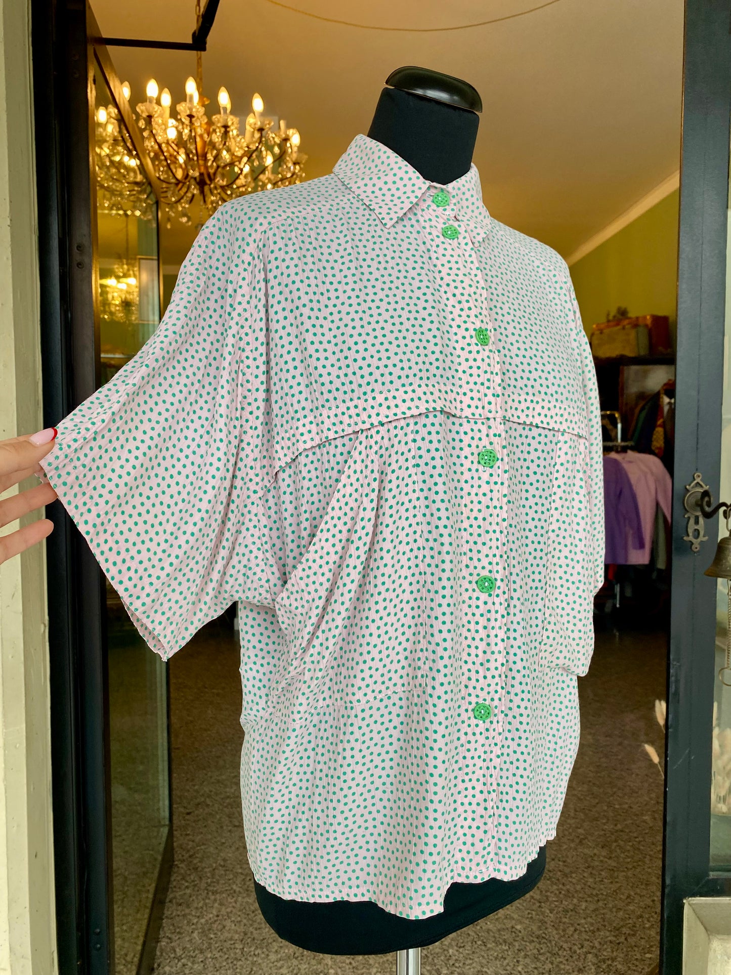 Camicia con piccoli pois verdi - TG. 44/46/48