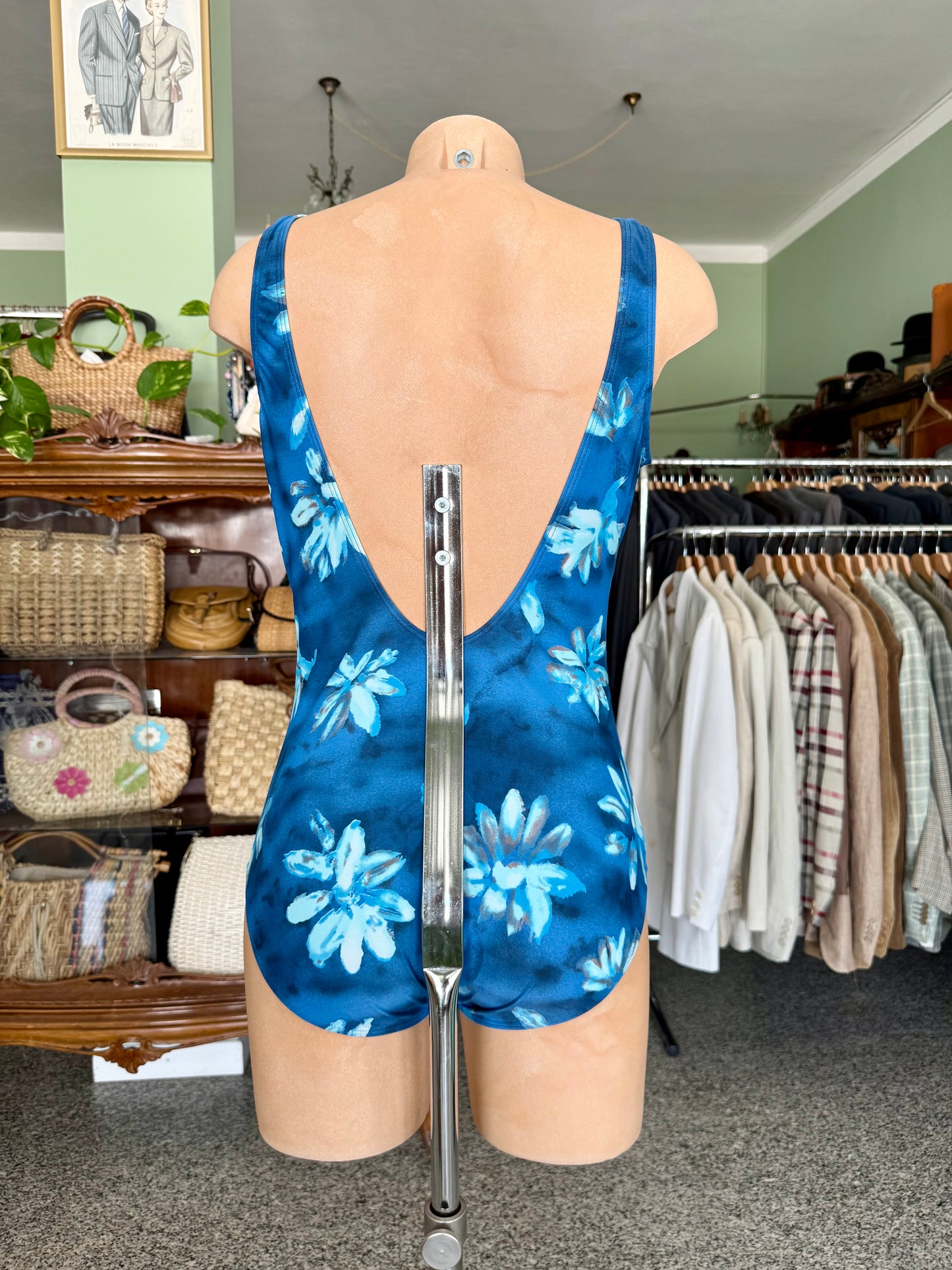 Costume intero blu con fiori azzurri - TG. 44
