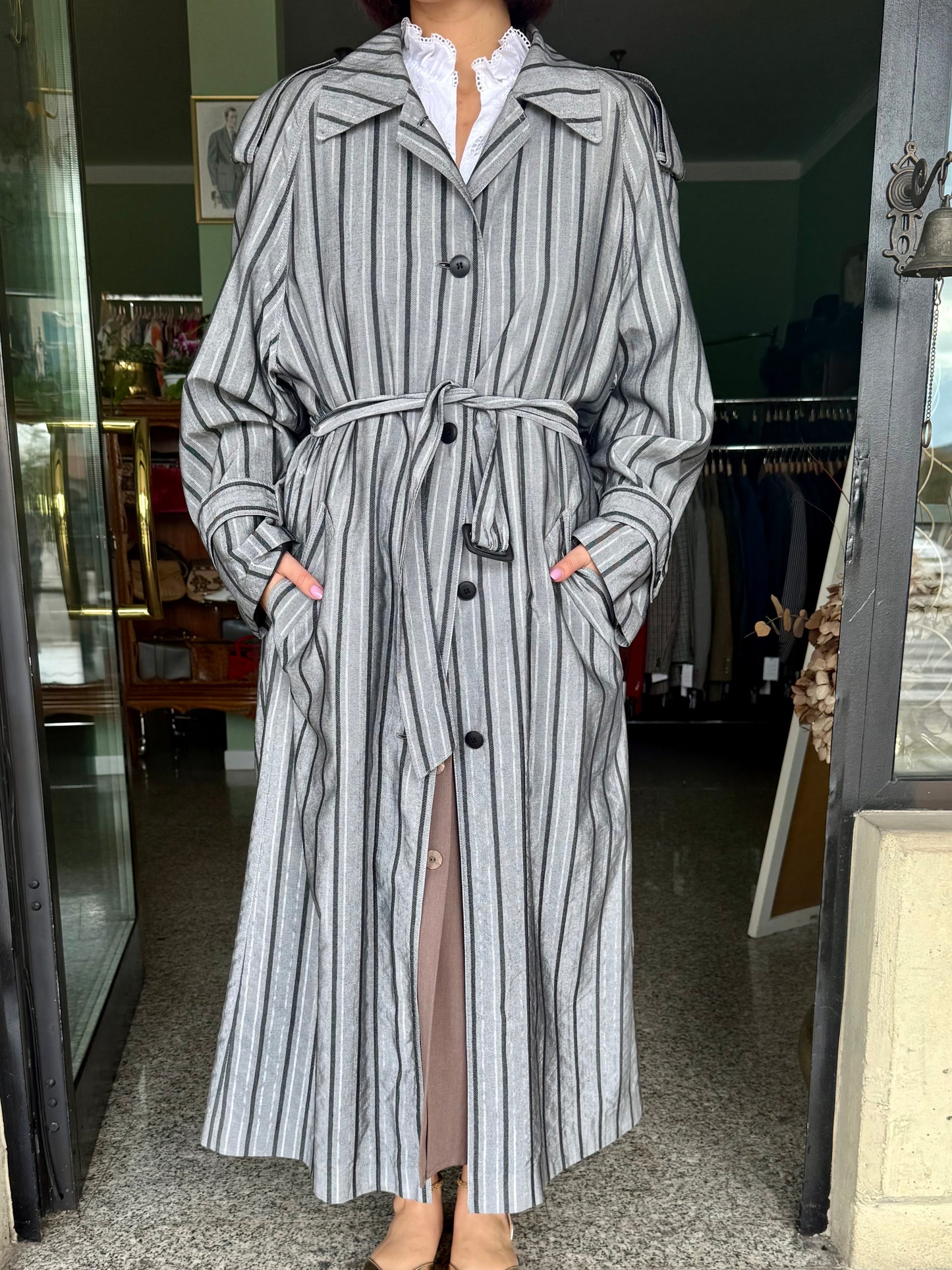Trench anni ‘80 gessato grigio - TG. 44 - 50