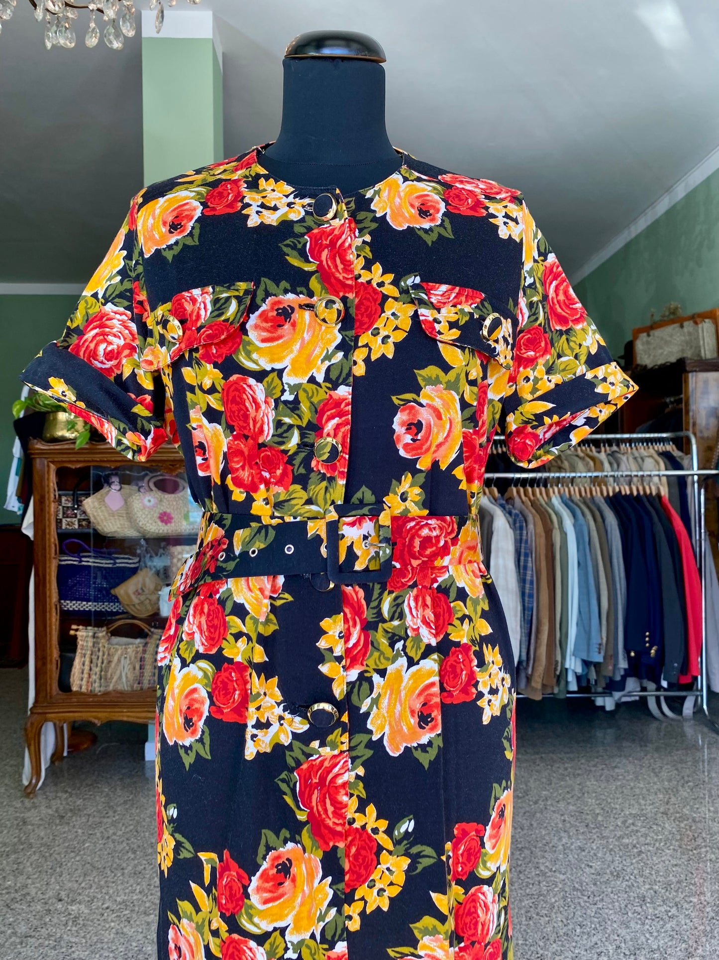 Abito in misto cotone con rose - TG. 42 circa