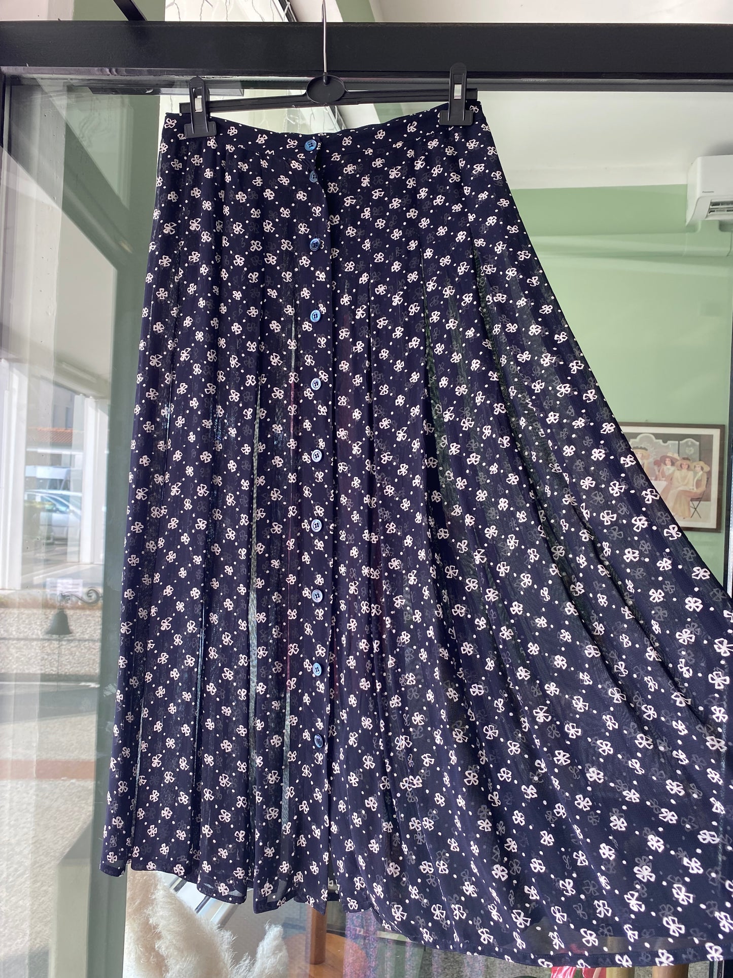 Gonna blu navy con fiorellini - TG. 44/46