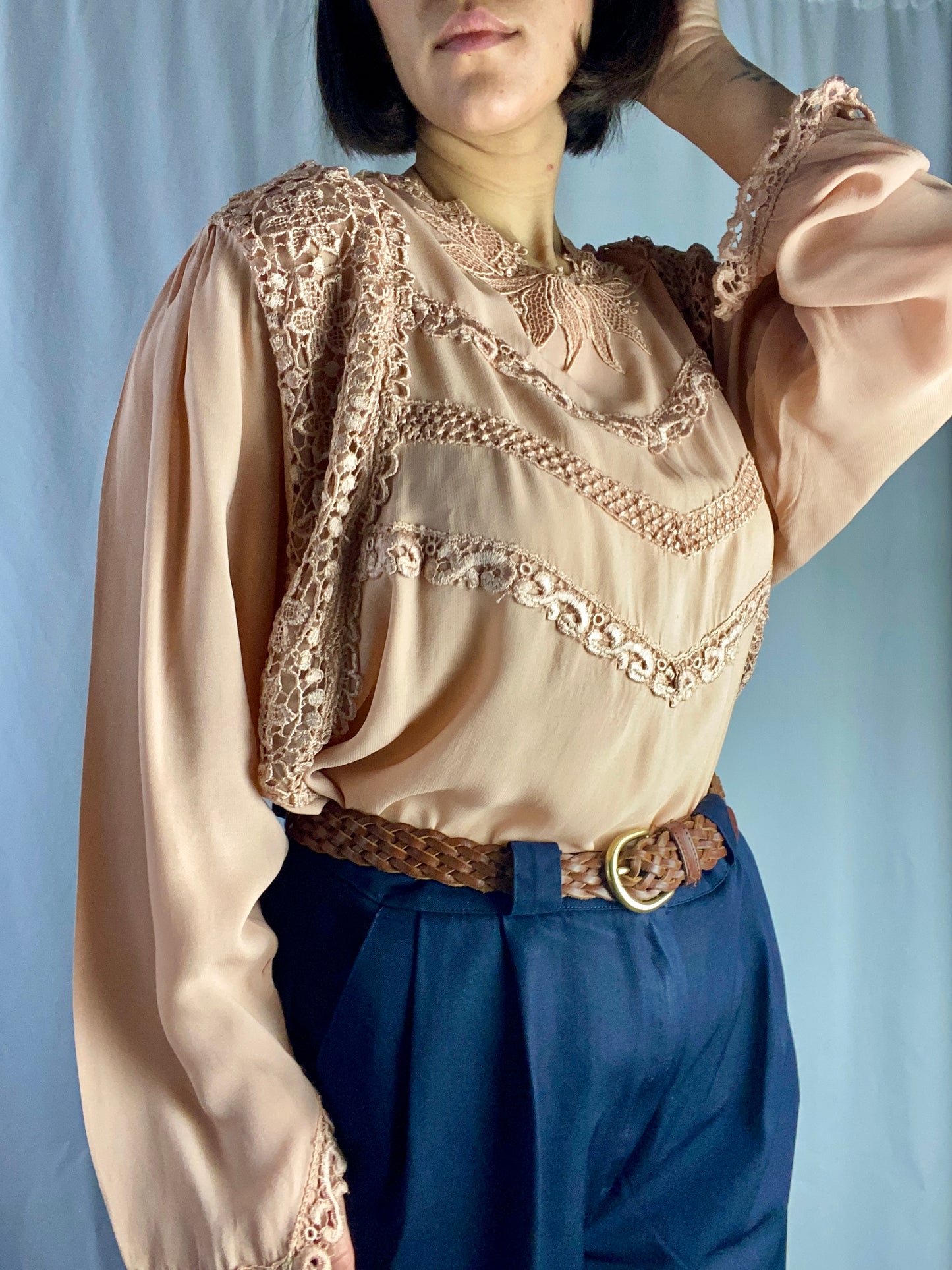 Camicia rosa pastello con pizzo - TG. 50/52
