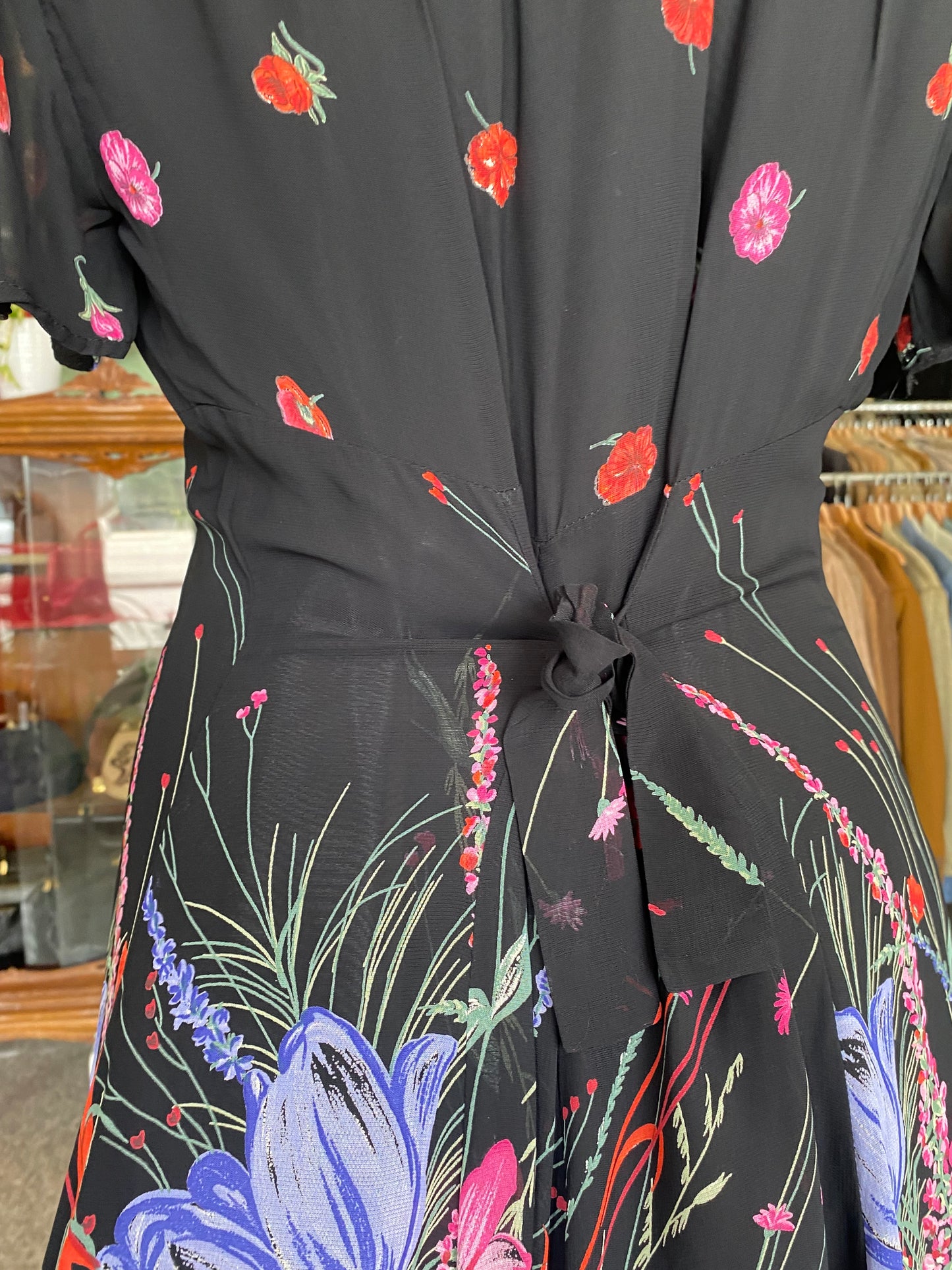 Abito anni ‘80 in georgette con stampa floreale - TG. 44 circa