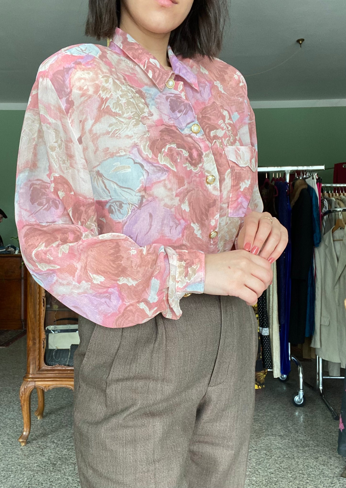 Camicia anni ‘80 stampa floreale rosa - TG. da 42 a 48