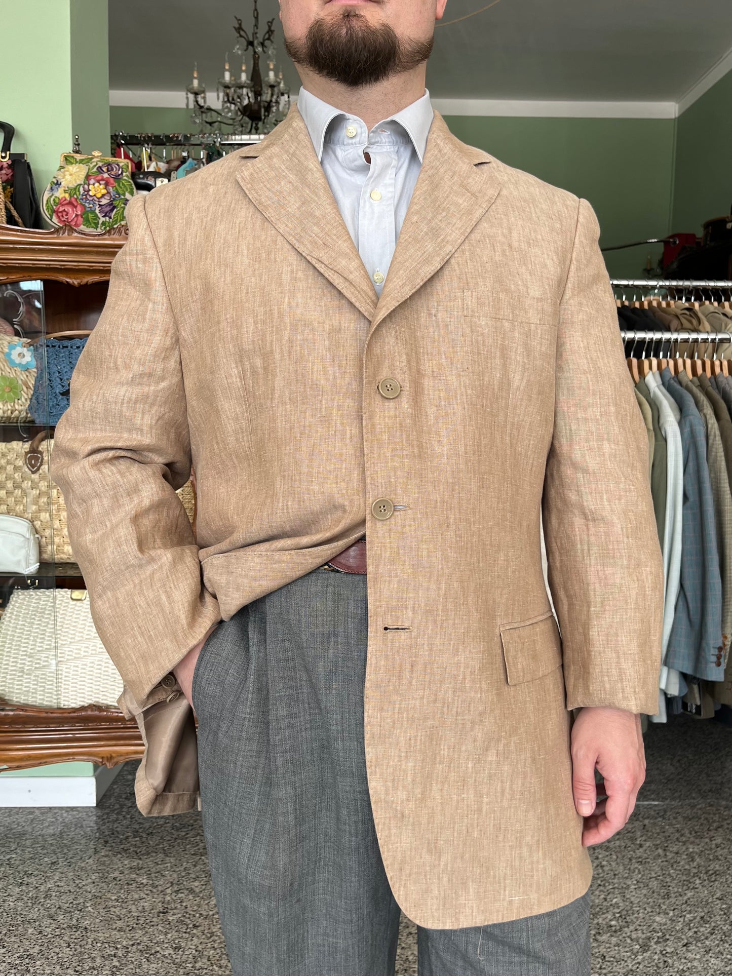 Giacca anni ‘90 in lino tg. 56-58 extra lunga