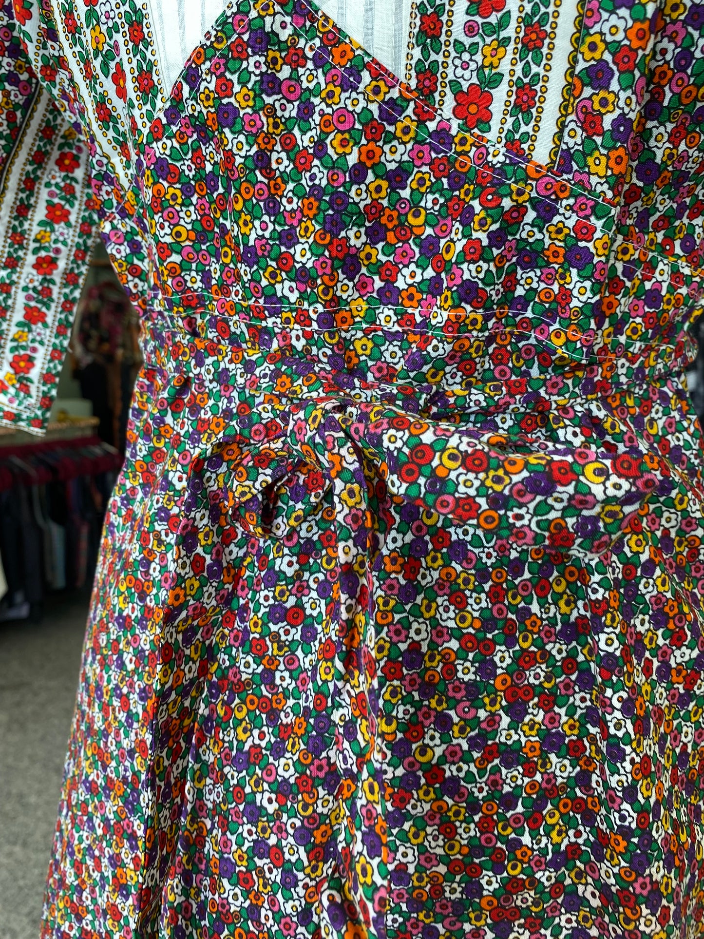 Abito lungo anni '70 in puro cotone floreale - TG. 38/40