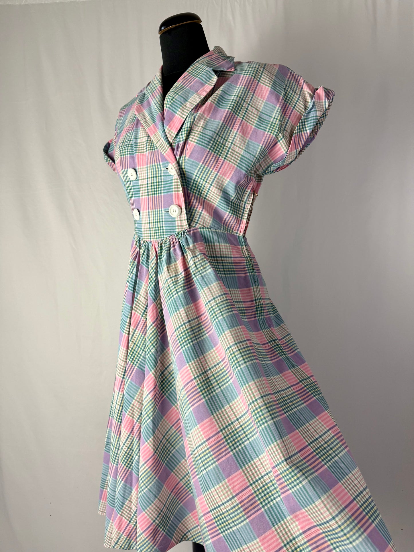 Abito anni ‘50 fantasia scozzese colori pastello – TG. 40