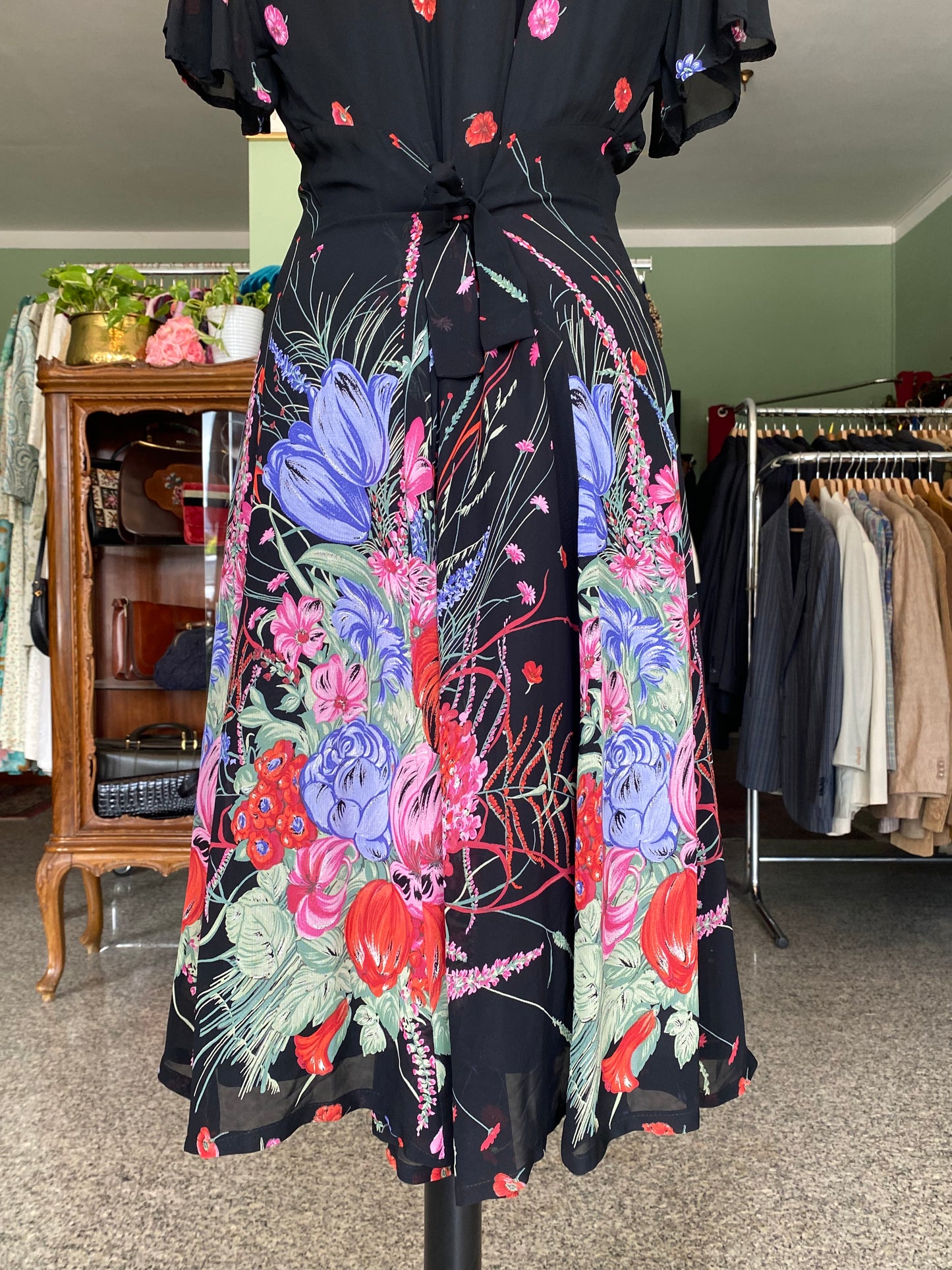 Abito anni ‘80 in georgette con stampa floreale - TG. 44 circa