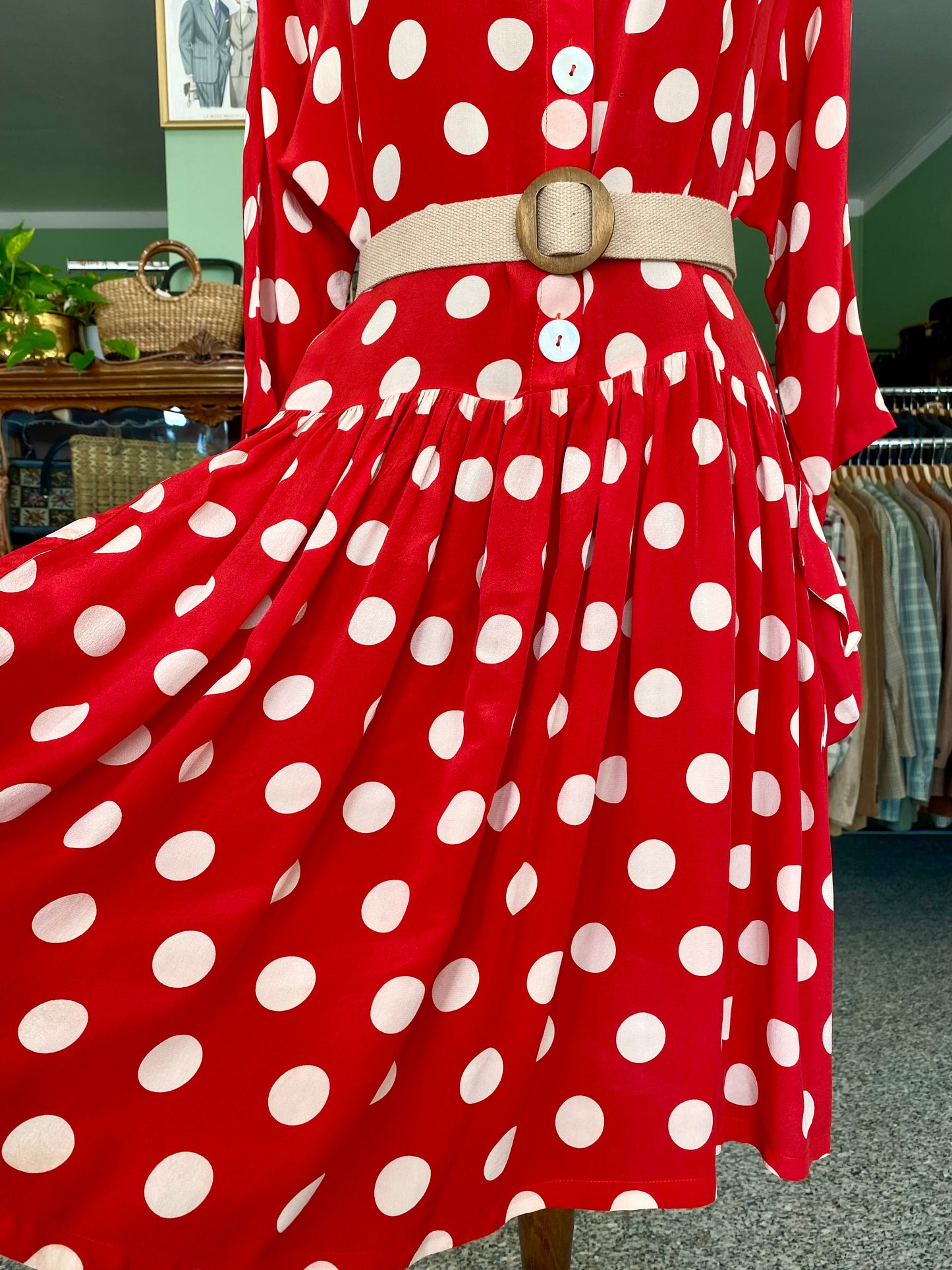 Miss Pois – Abito vintage in seta a pois bianchi - TG. 44/46