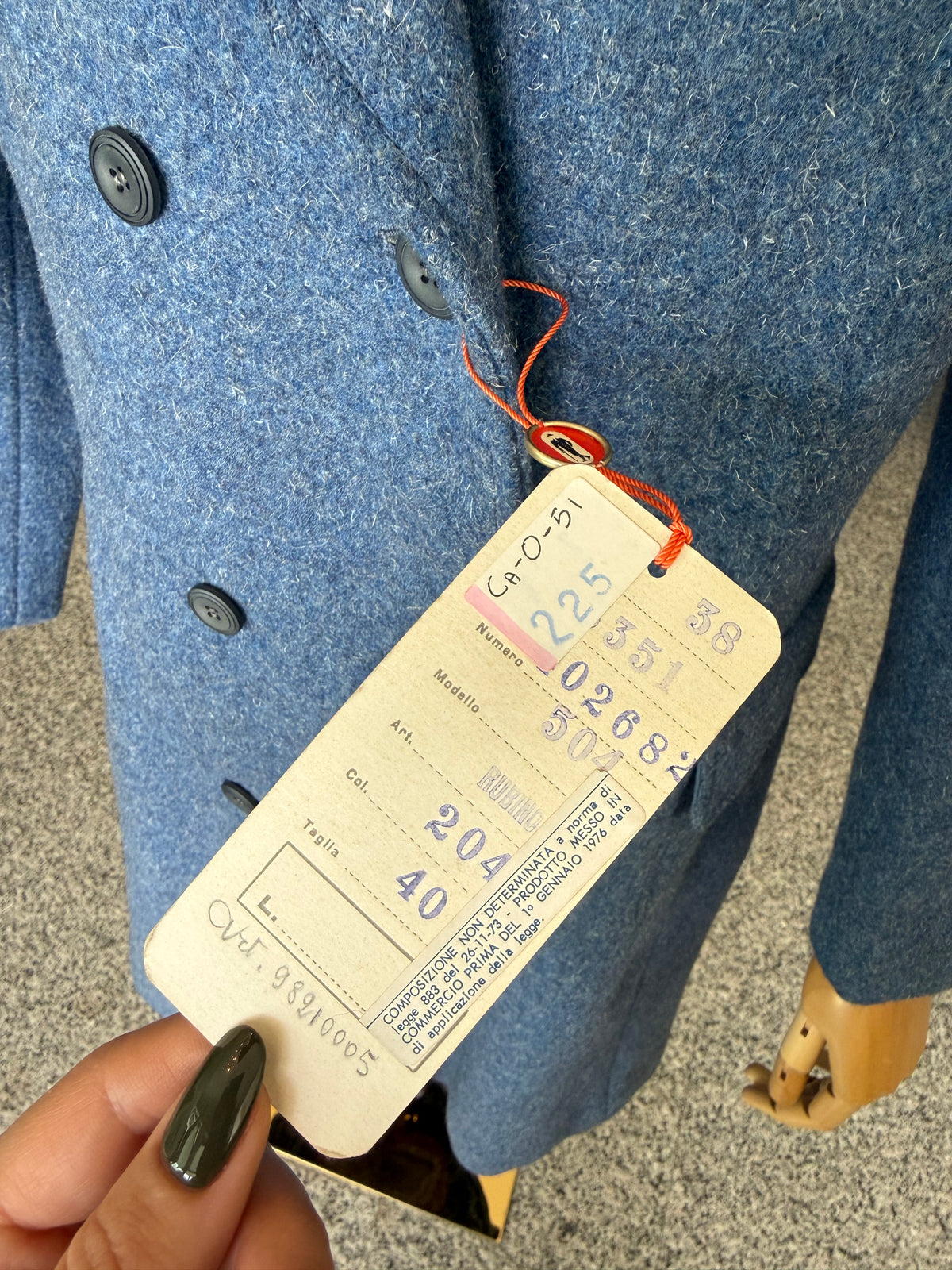 Cappotto NOS ceruleo pura lana vergine - TG. 40/42