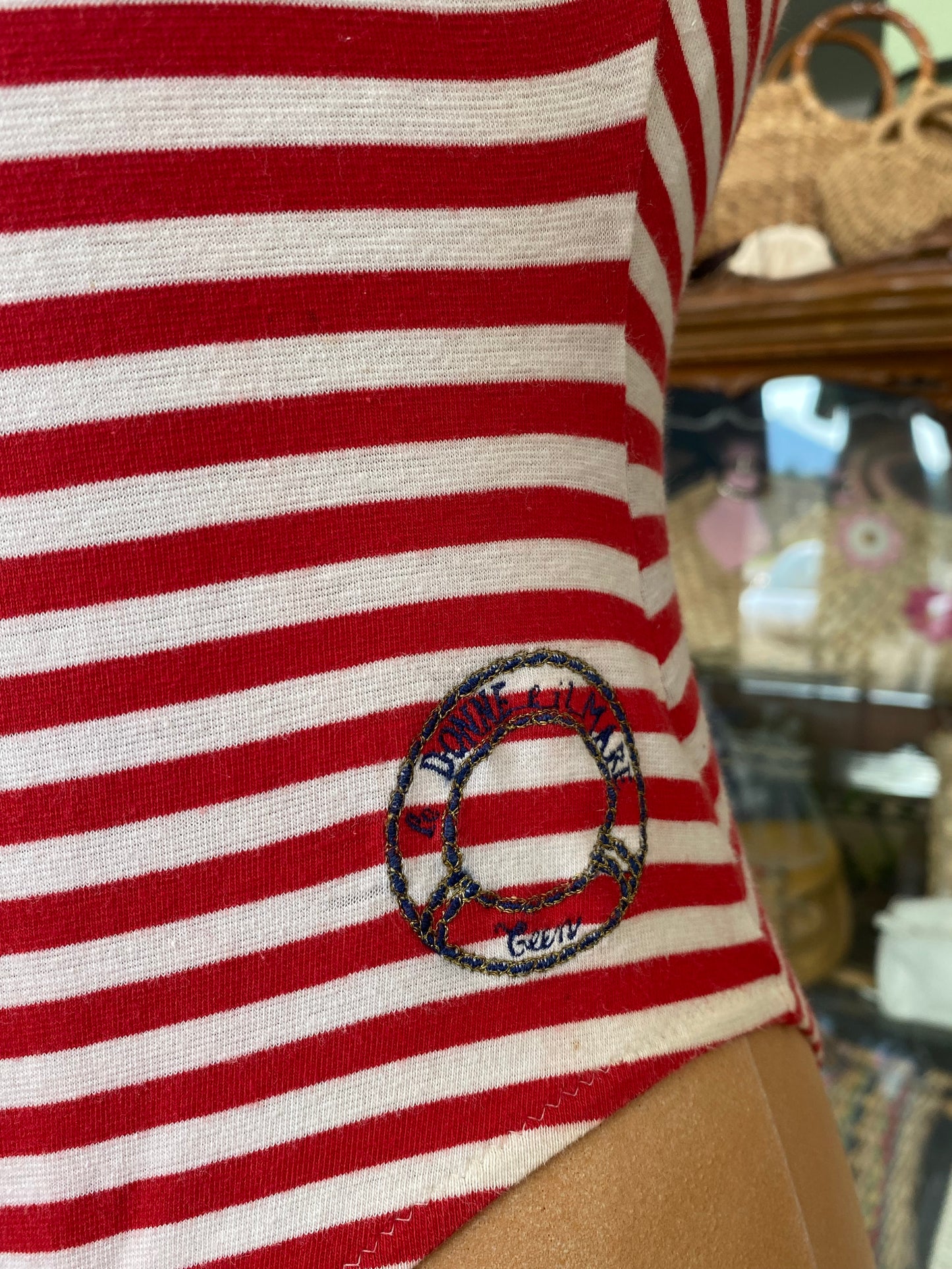 Costume da bagno anni ‘80 a righe rosse e bianche - TG. 38 circa