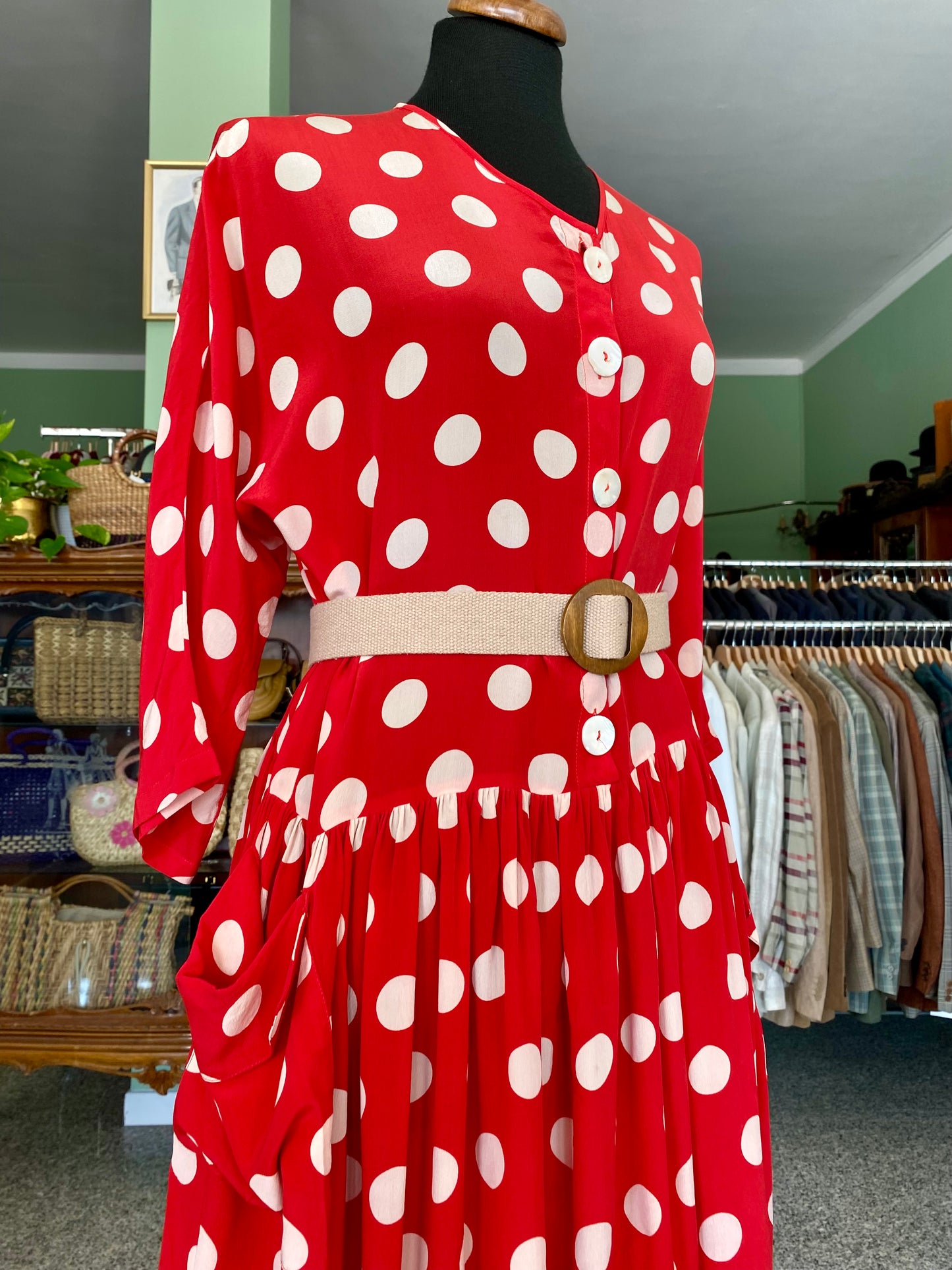 Miss Pois – Abito vintage in seta a pois bianchi - TG. 44/46