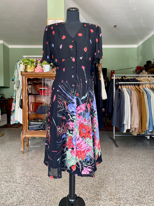 Abito anni ‘80 in georgette con stampa floreale - TG. 44 circa