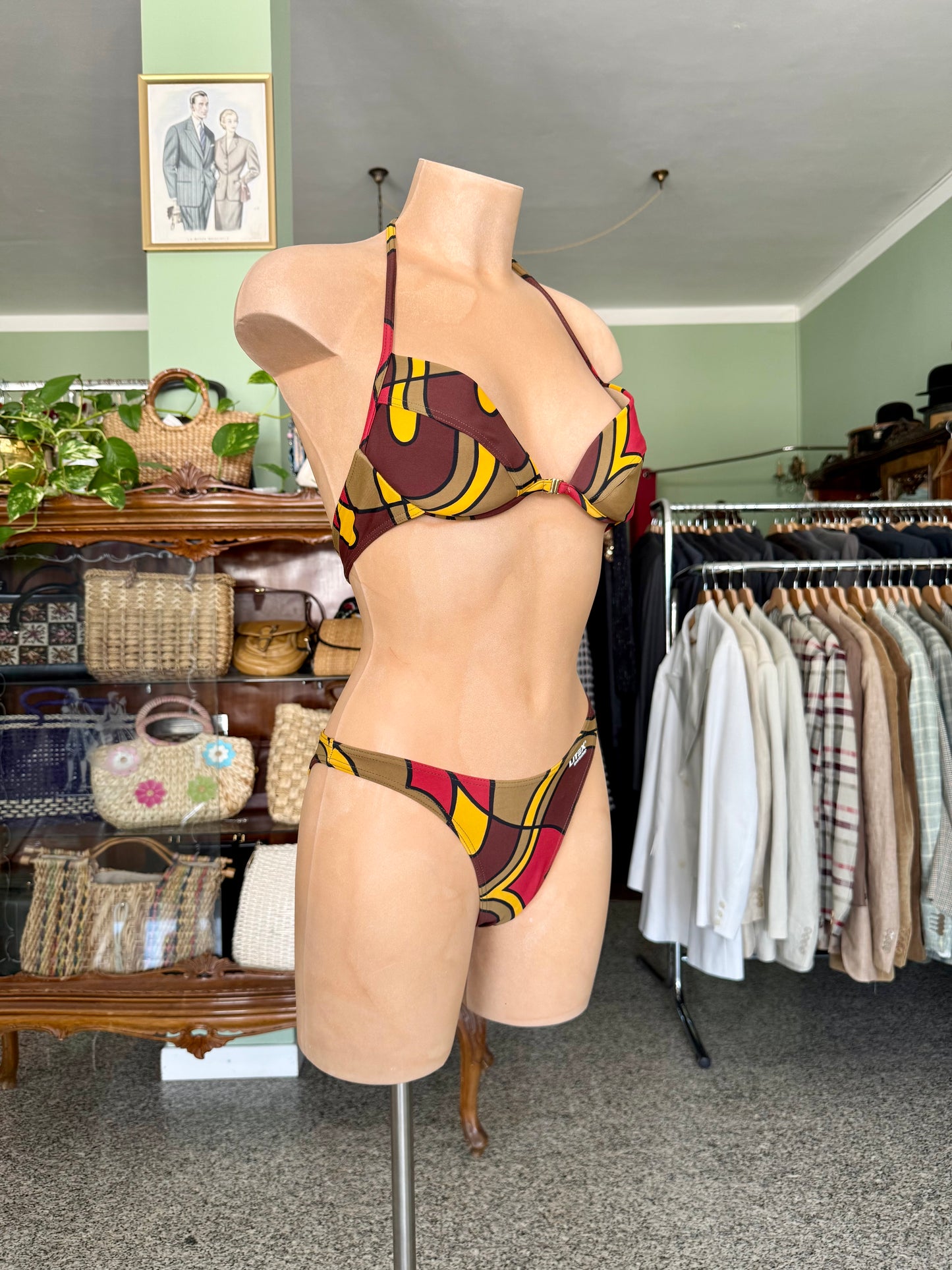 Bikini anni 90 grafico marrone/rosso/giallo (LITEX) - TG. 38