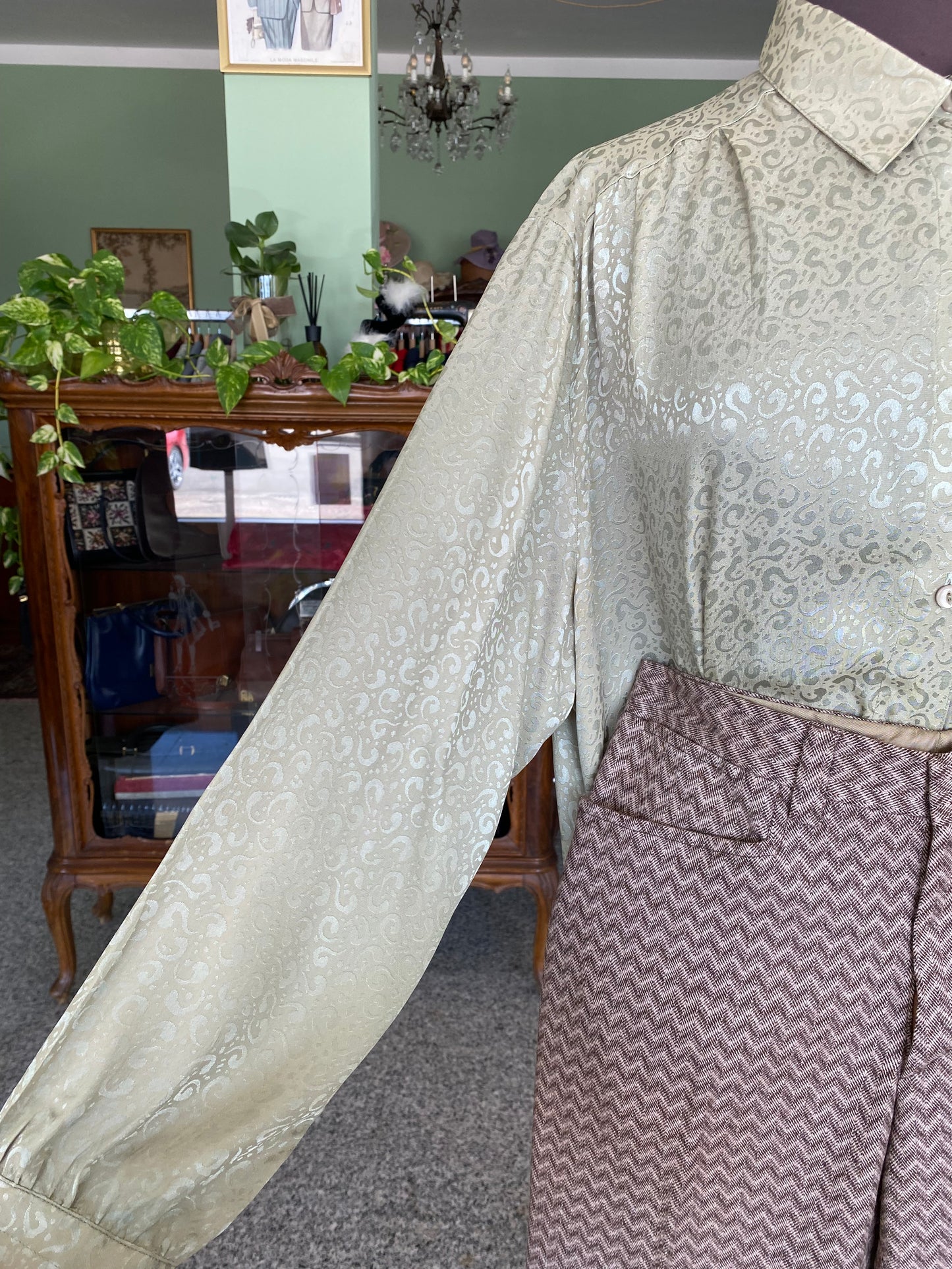 Camicia verde salvia in misto seta - TG. 48/50