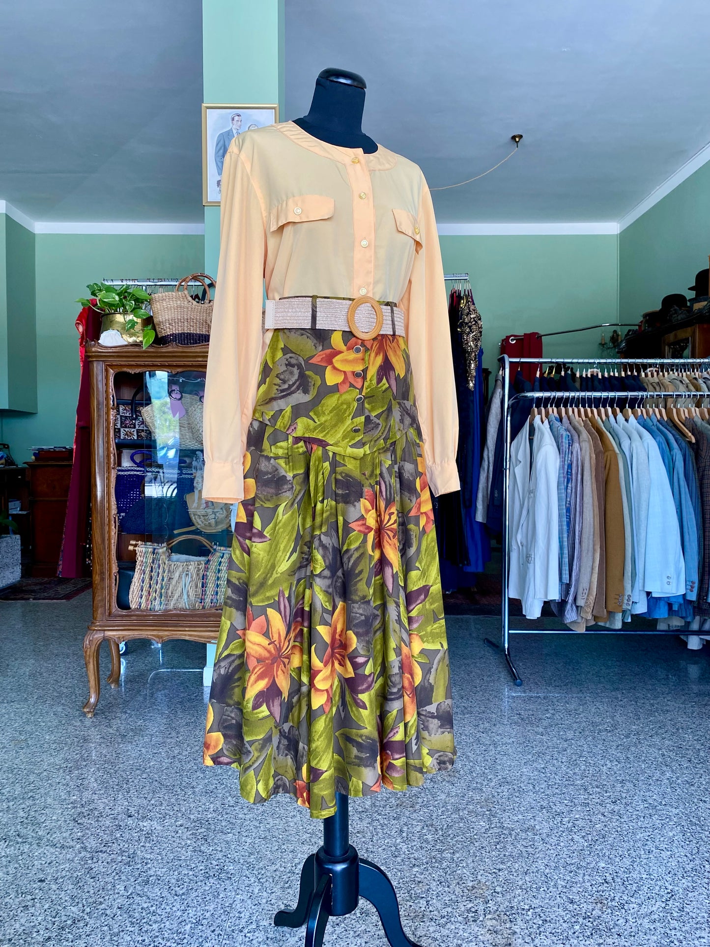 Gonna vintage anni ’70 a fiori tropicali - TG. 38