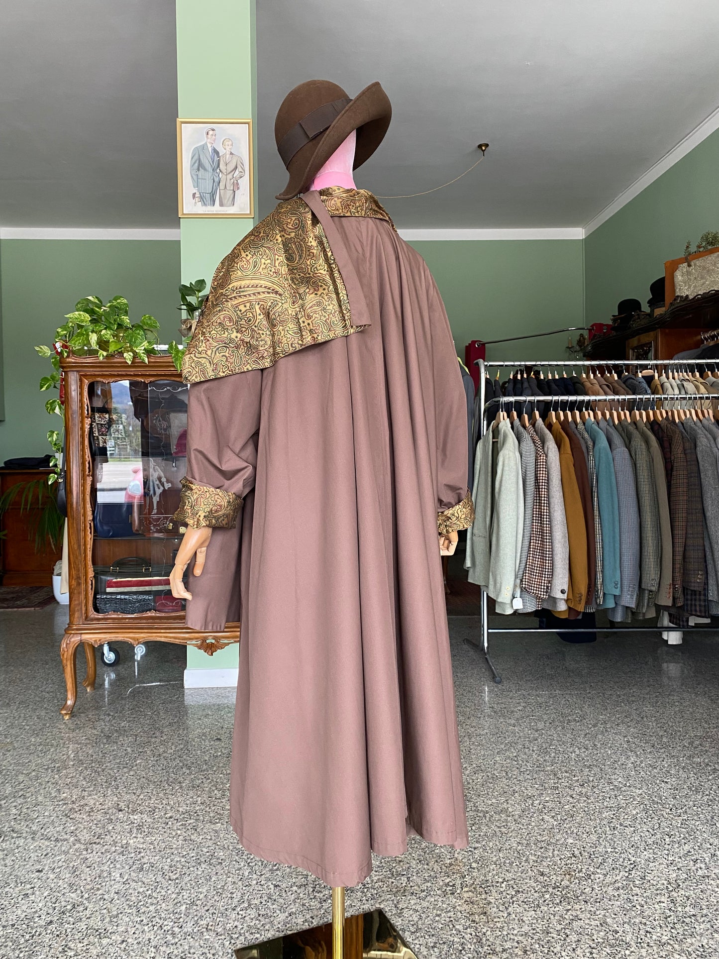 Trench Cioccolato con Sciarpa e fodera oro in Paisley - TG. 48/50/52