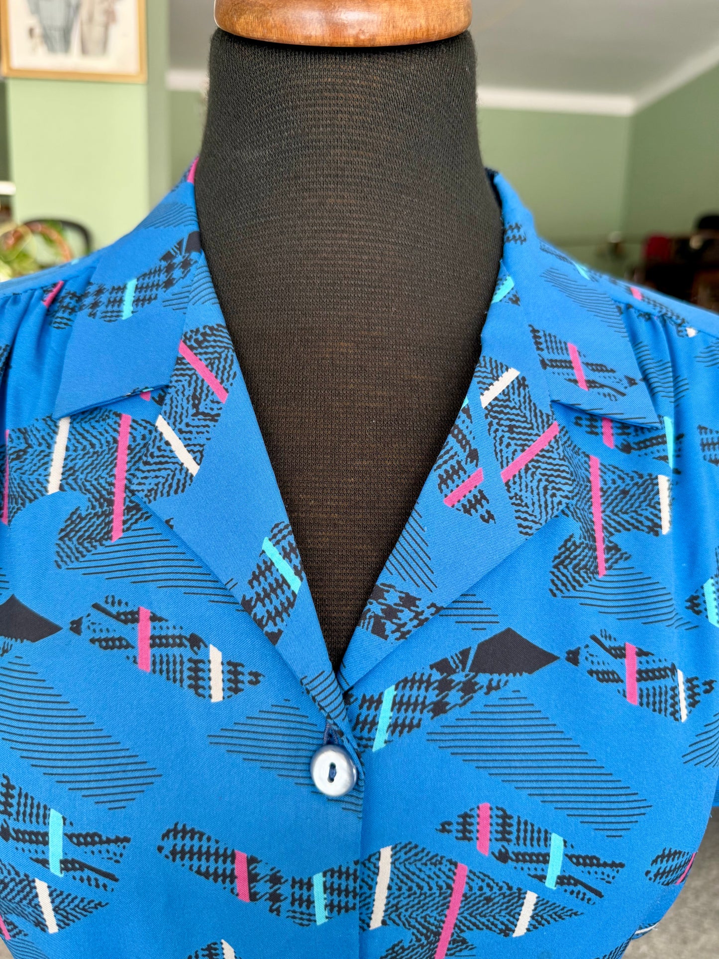 Abito anni ‘70 blu con fantasia astratta - TG. 42 circa