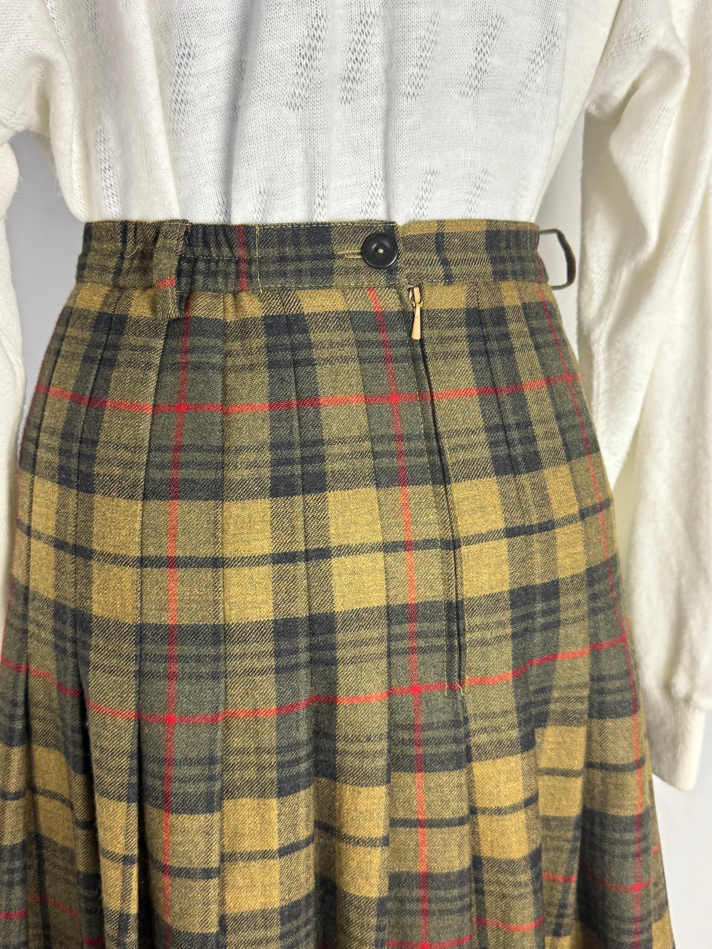 Gonna Scozzese in Lana con Pieghe e Abbottonatura Frontale - TG. 46/48