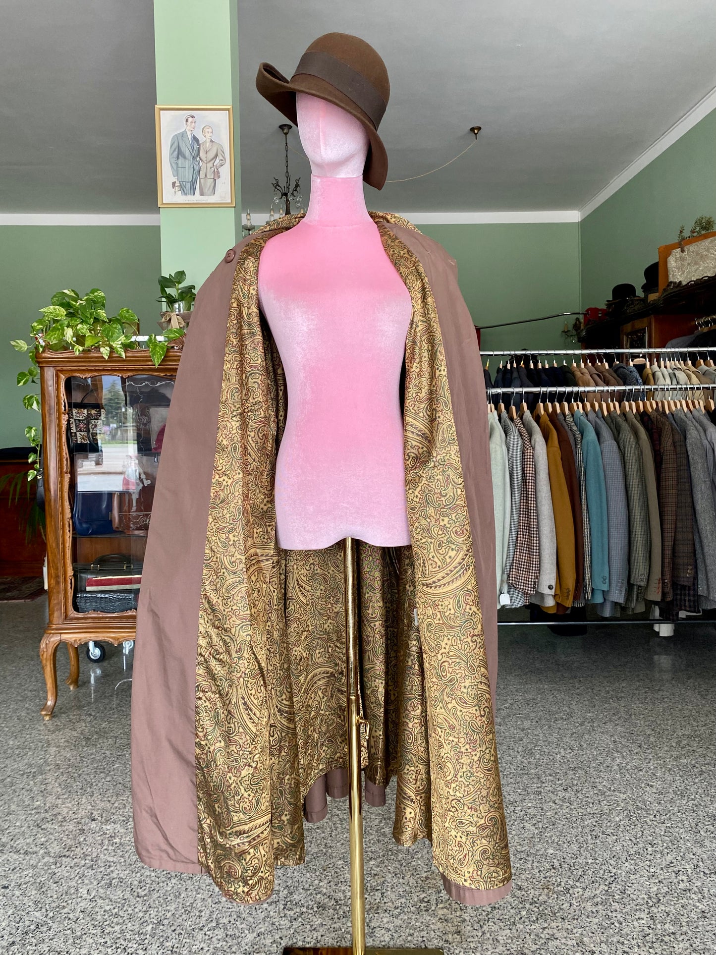 Trench Cioccolato con Sciarpa e fodera oro in Paisley - TG. 48/50/52
