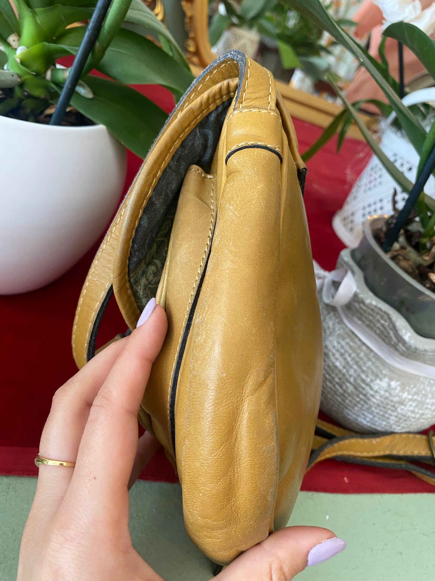 Borsa a tracolla in pelle senape