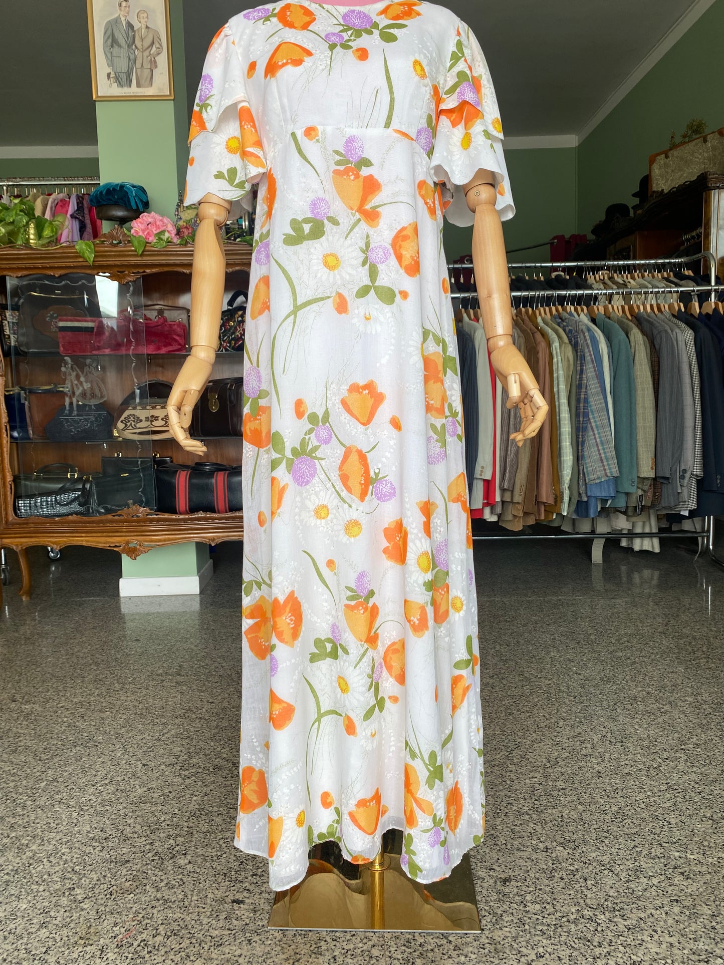 Fiori d’arancio – Maxi dress anni '70 dal sapore rinascimentale - TG. 42 circa