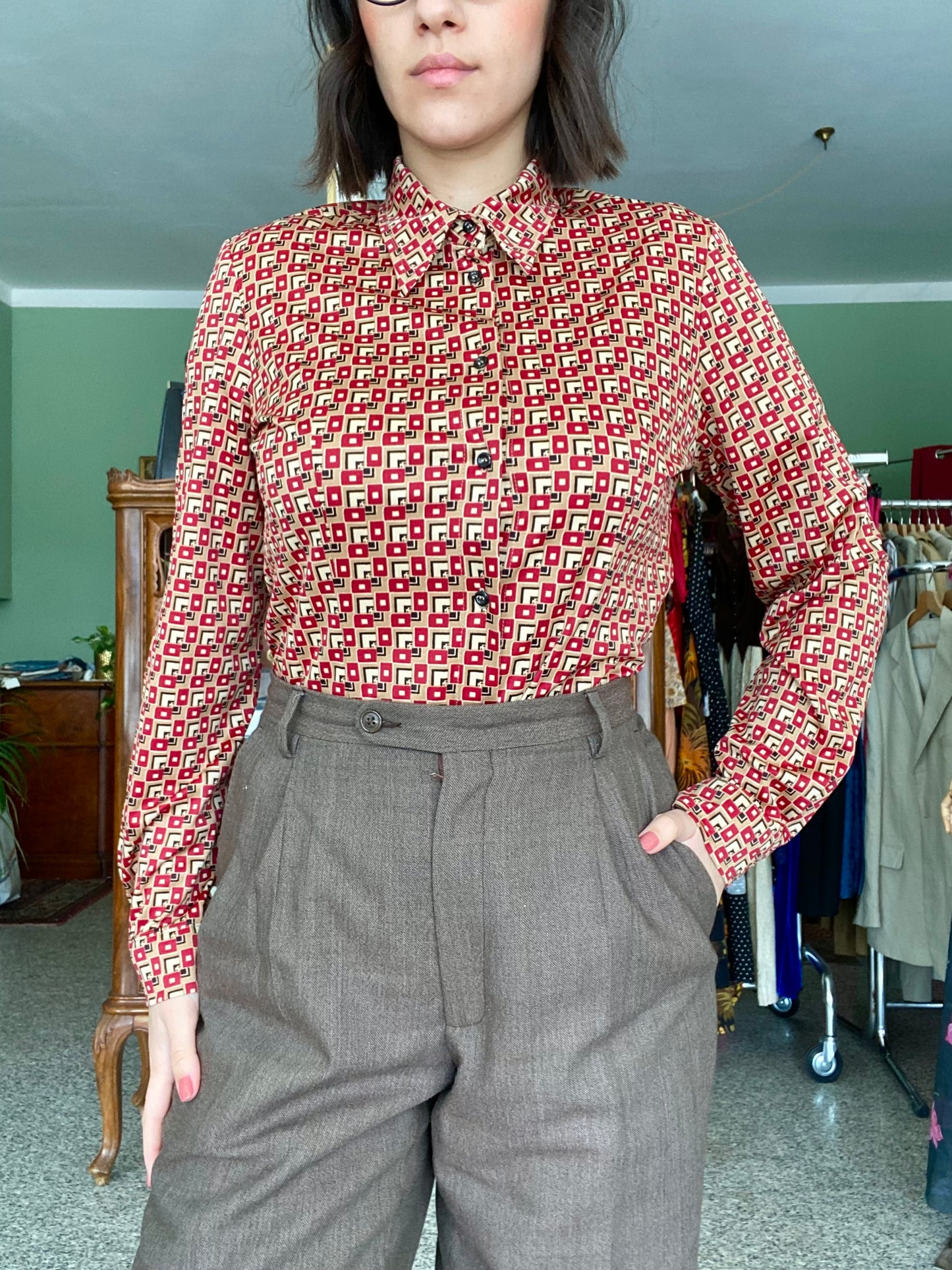Camicia anni ‘70 stampa optical - TG. 38/40