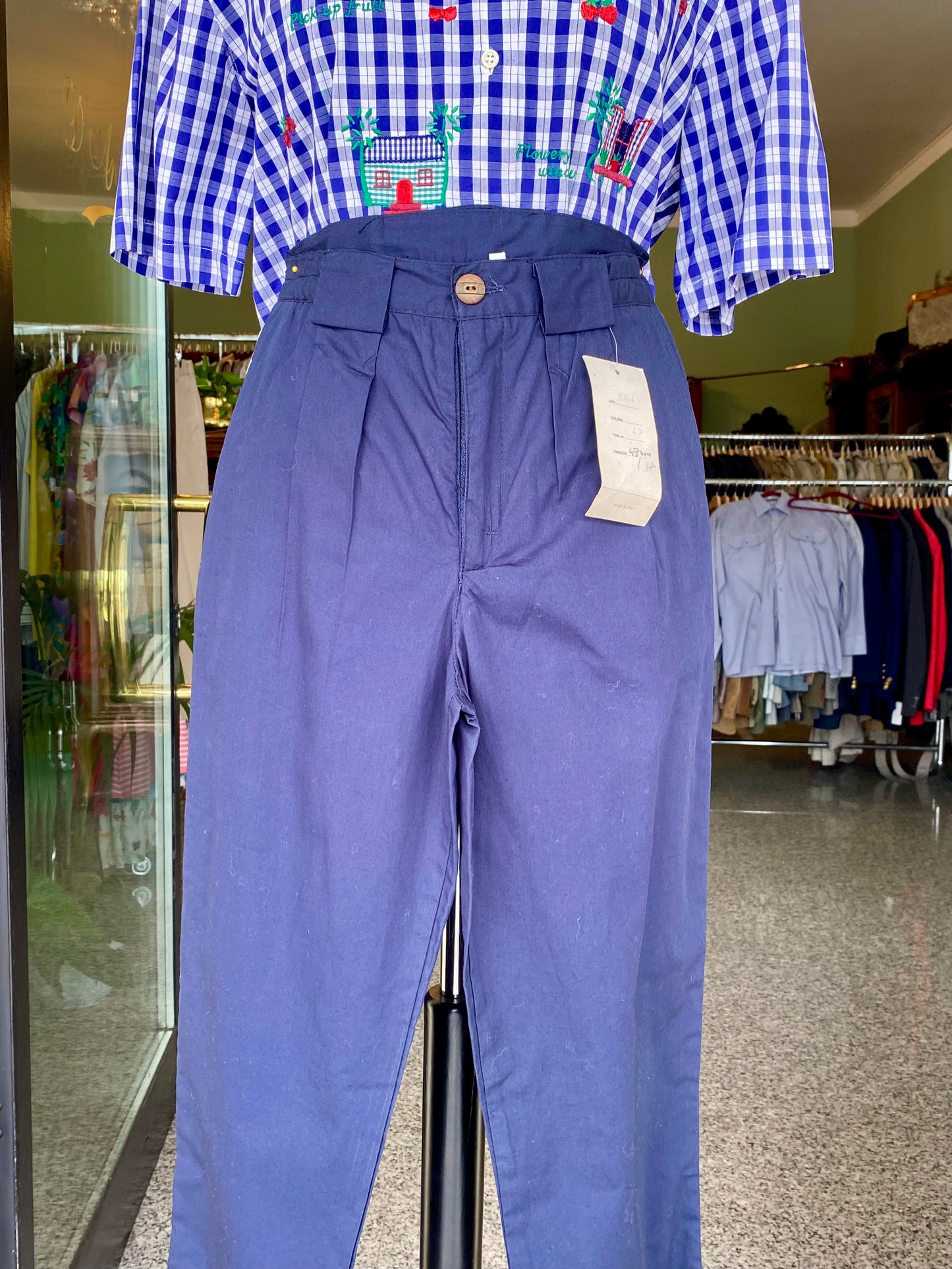 Pantaloni in cotone blu nuovi fondo di magazzino - TG. 38