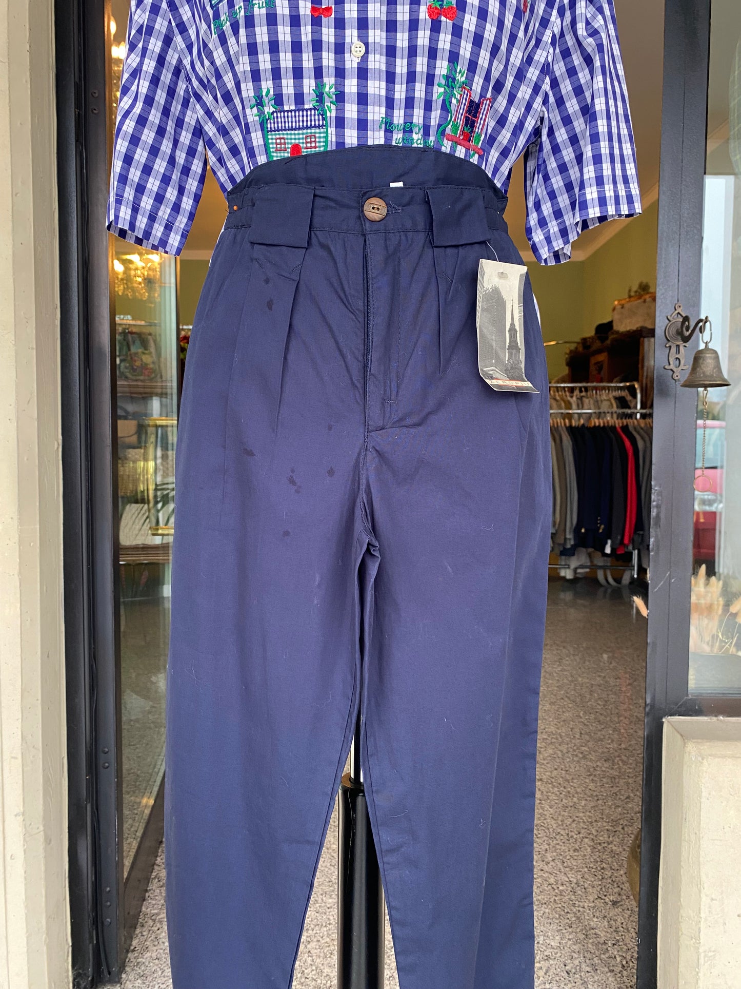 Pantaloni in cotone blu nuovi fondo di magazzino - TG. 38