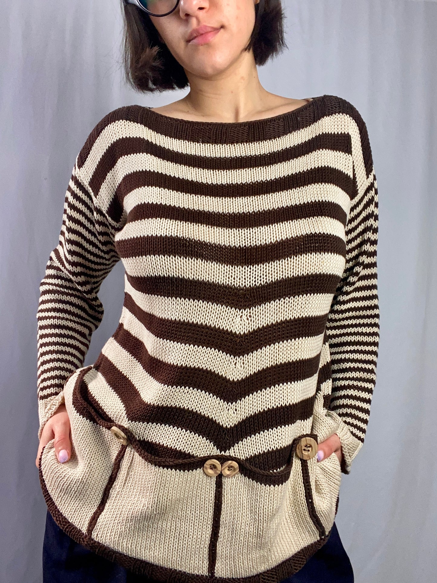 Blusa a righe panna e marroni - TG. 44/46