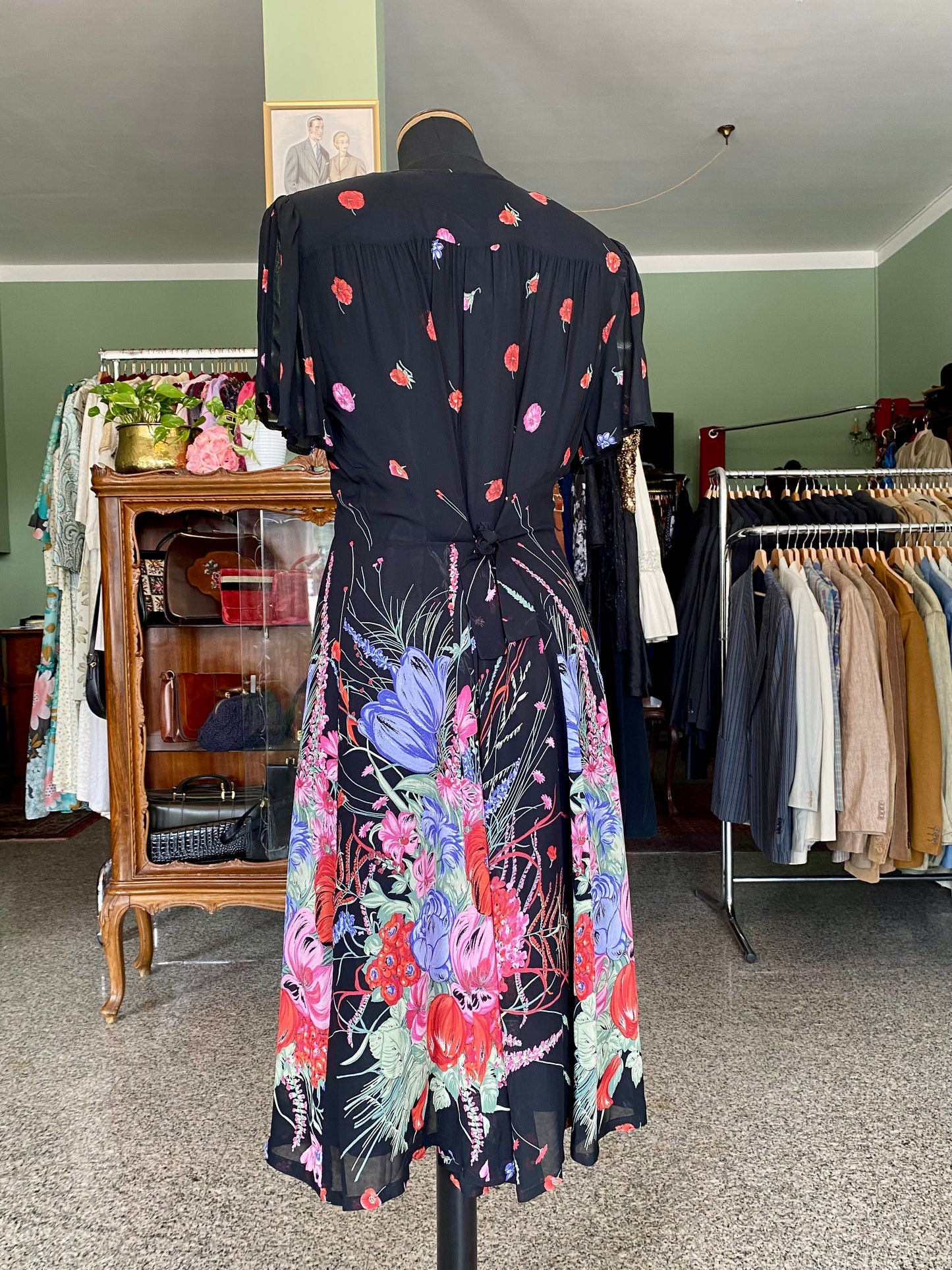 Abito anni ‘80 in georgette con stampa floreale - TG. 44 circa