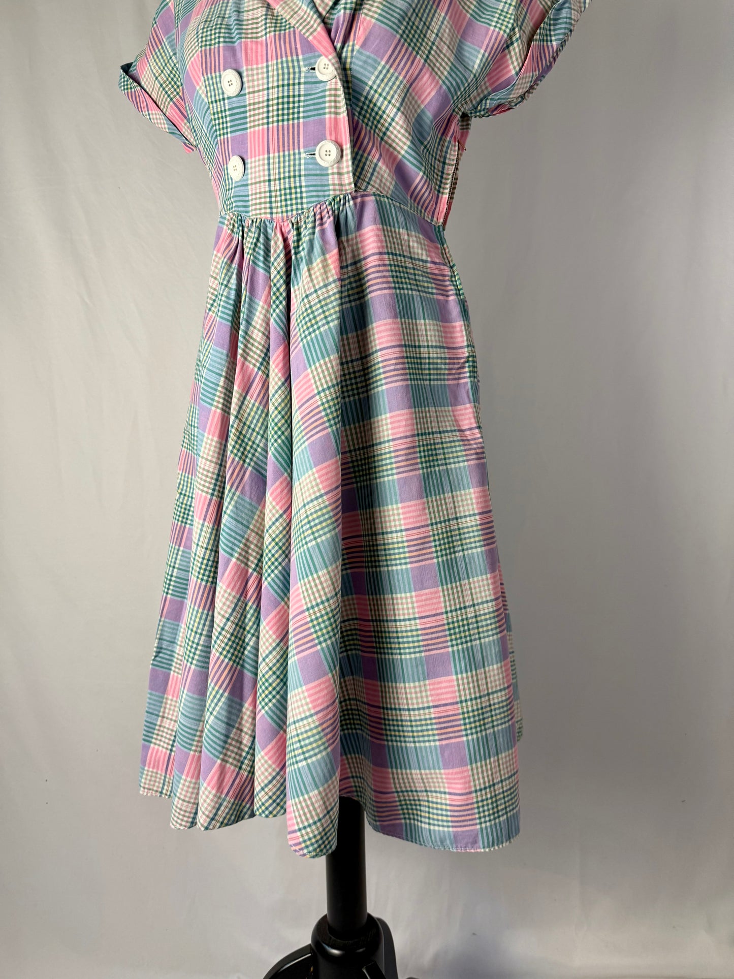 Abito anni ‘50 fantasia scozzese colori pastello – TG. 40