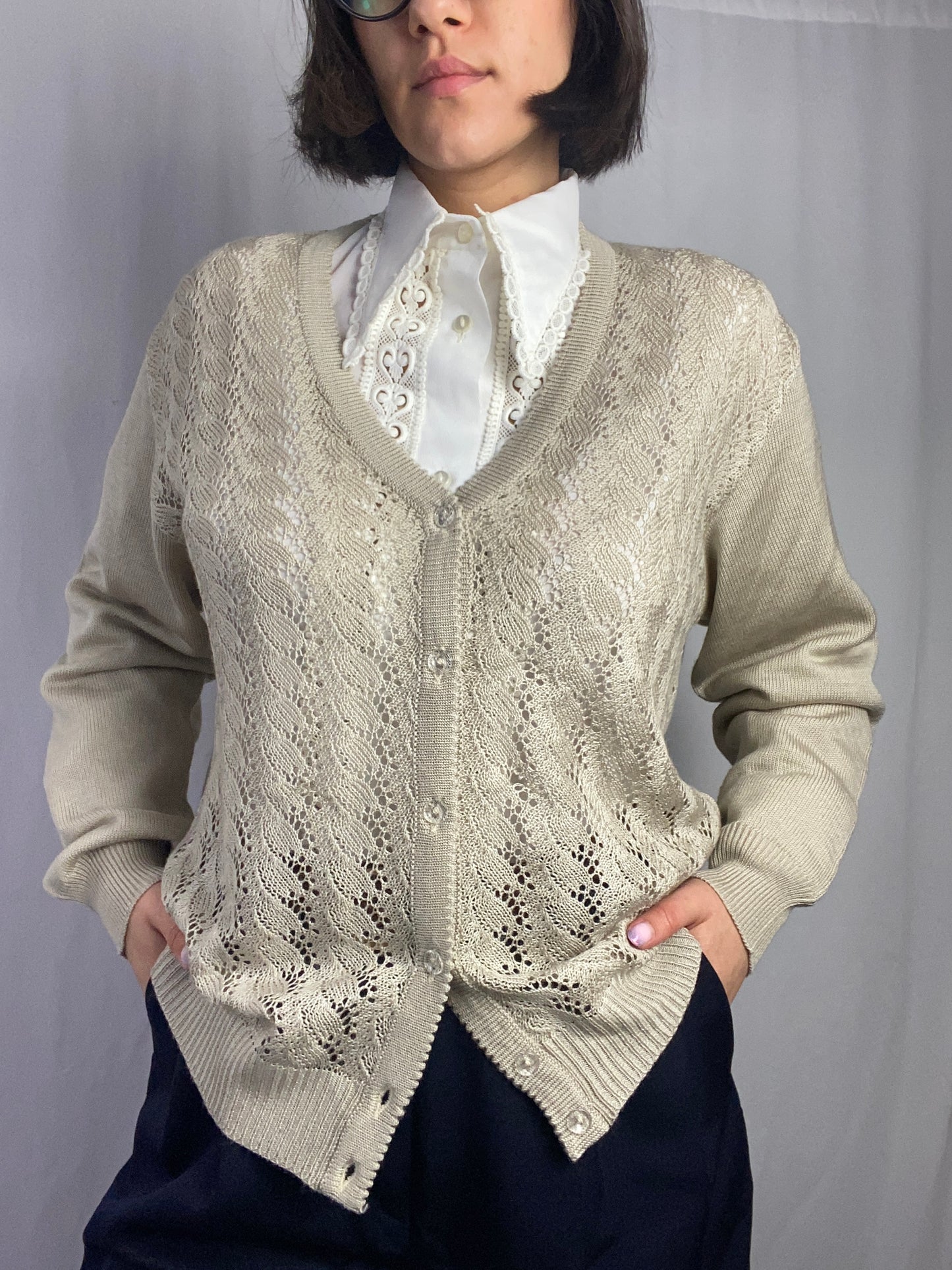 Cardigan traforato color cachi - TG. 44/46/48